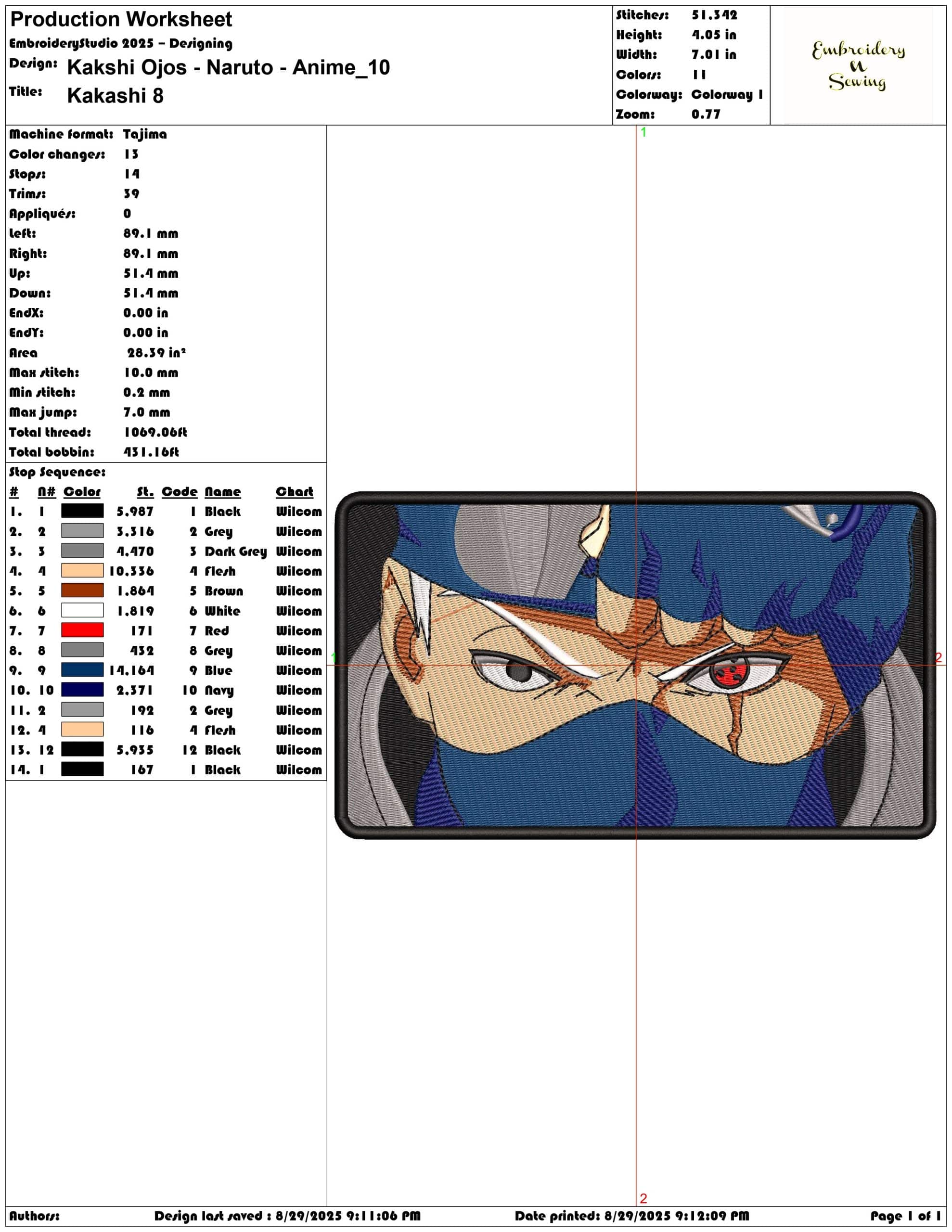 Kakshi Ojos - Naruto - Anime-Elegant embroidery design file - instant download — view 3