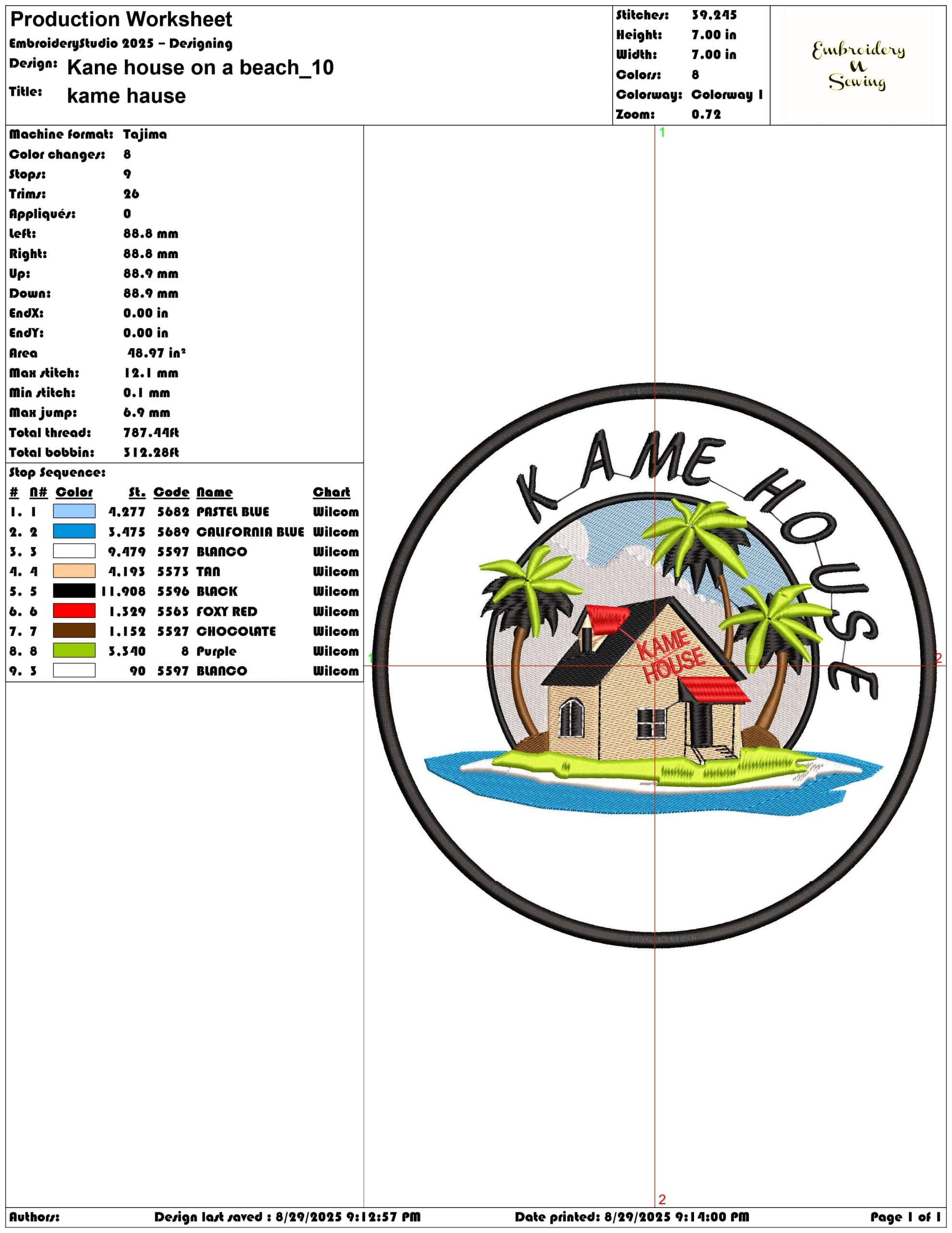 Kane house on a beach-Elegant embroidery design file - instant download — view 3