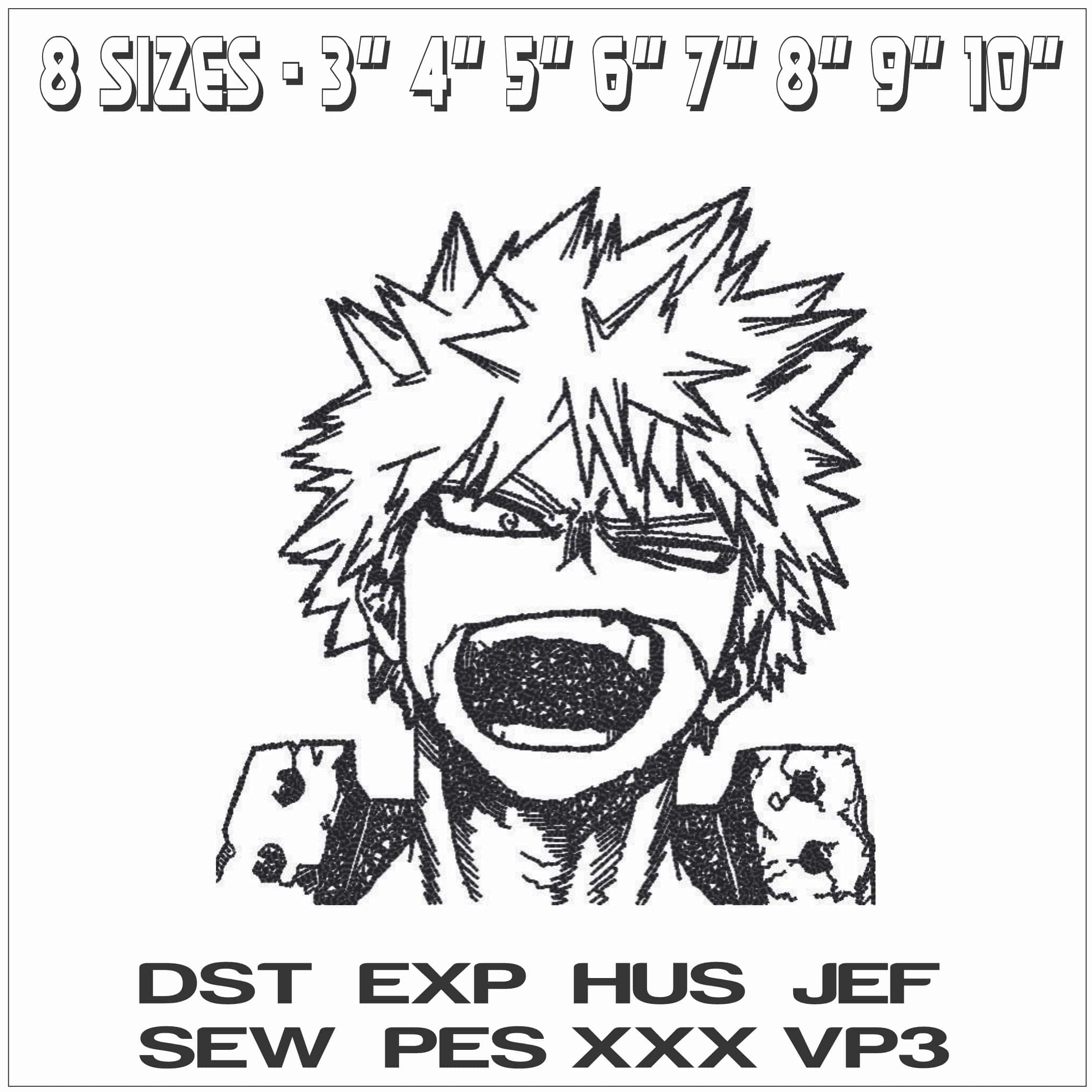 Katsuki Bakugo line art - My Hero Academia - Anime-Elegant embroidery design file - instant download — view 2