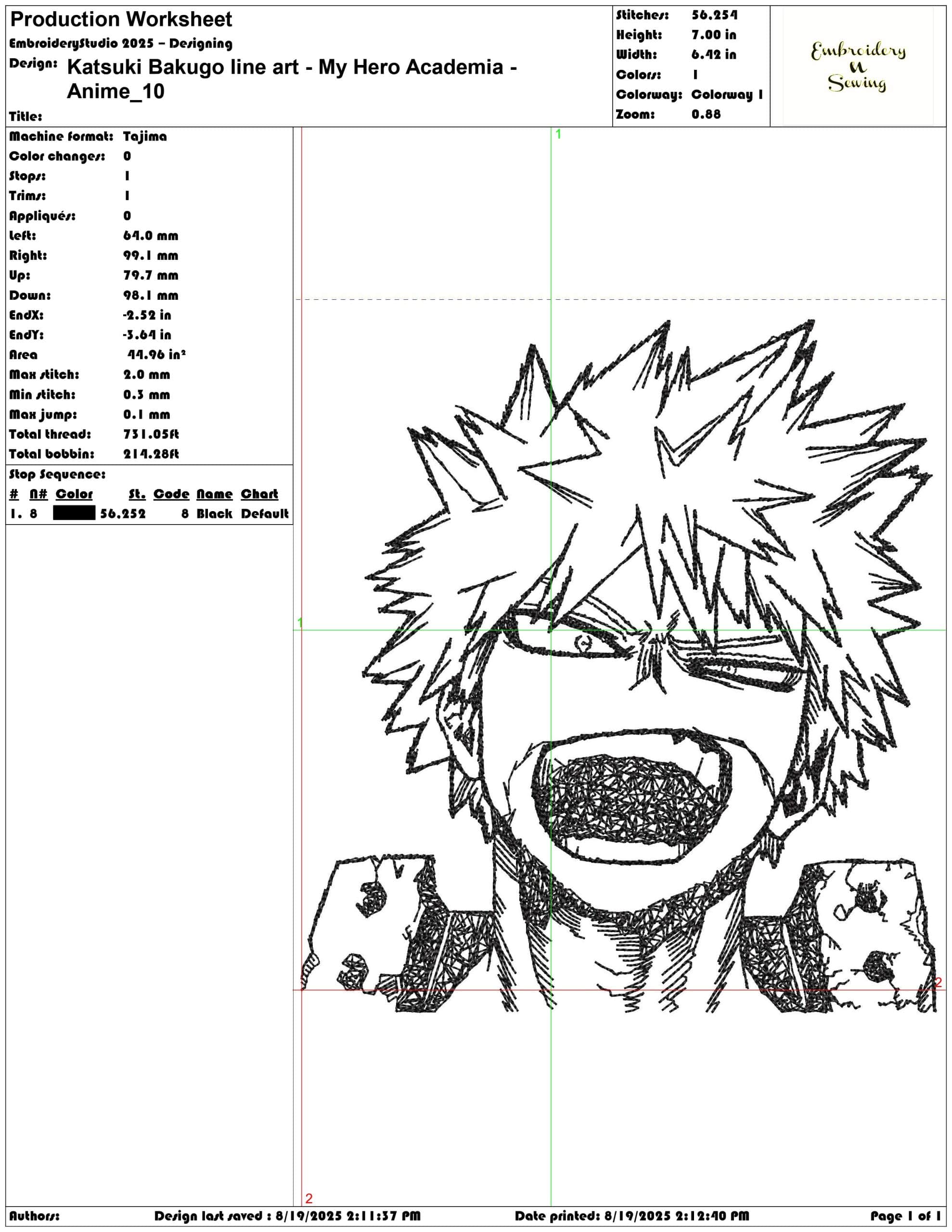 Katsuki Bakugo line art - My Hero Academia - Anime-Elegant embroidery design file - instant download — view 3