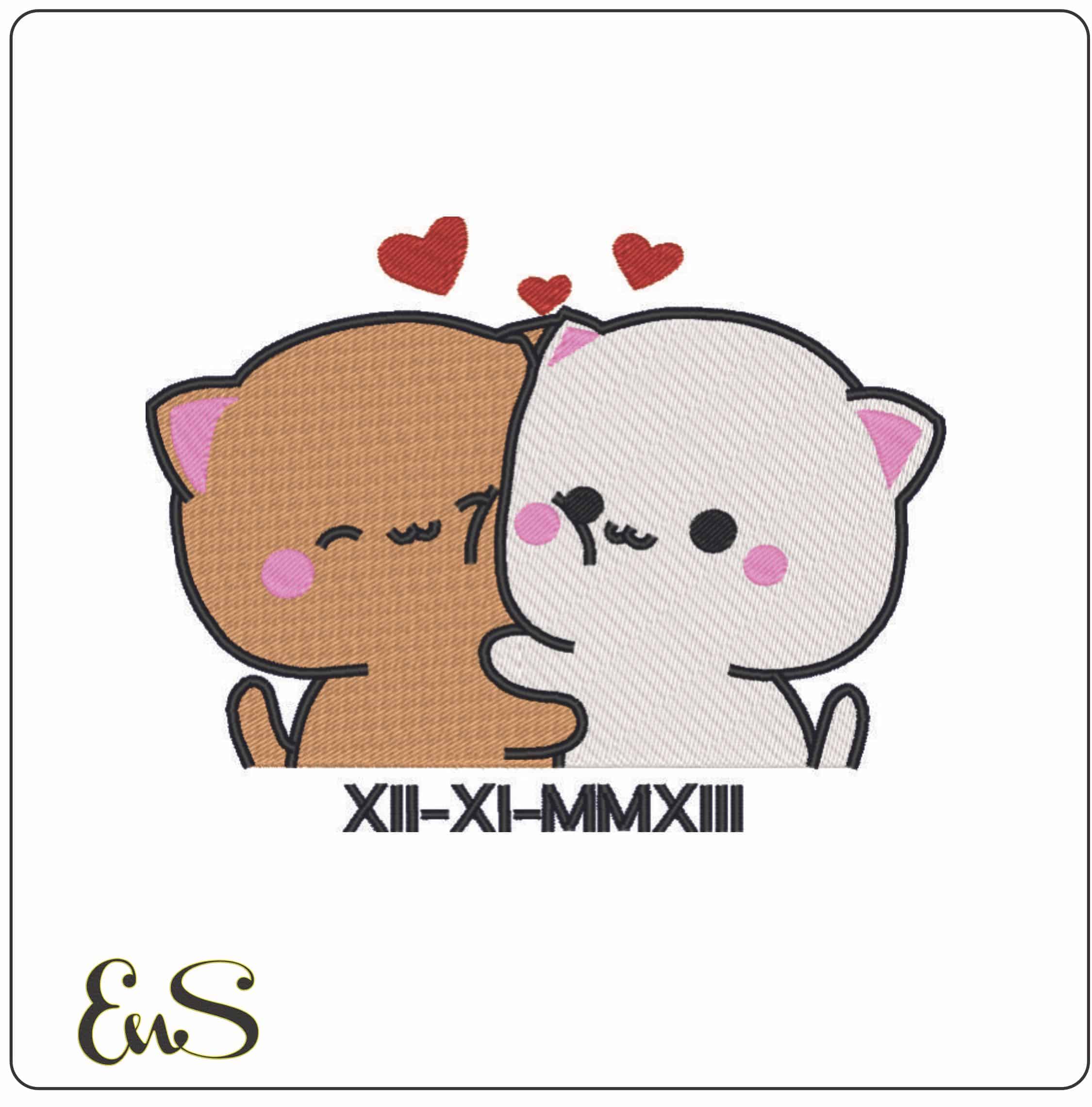 Kawaii Cuties Cats Cuddles-Elegant embroidery design file - instant download