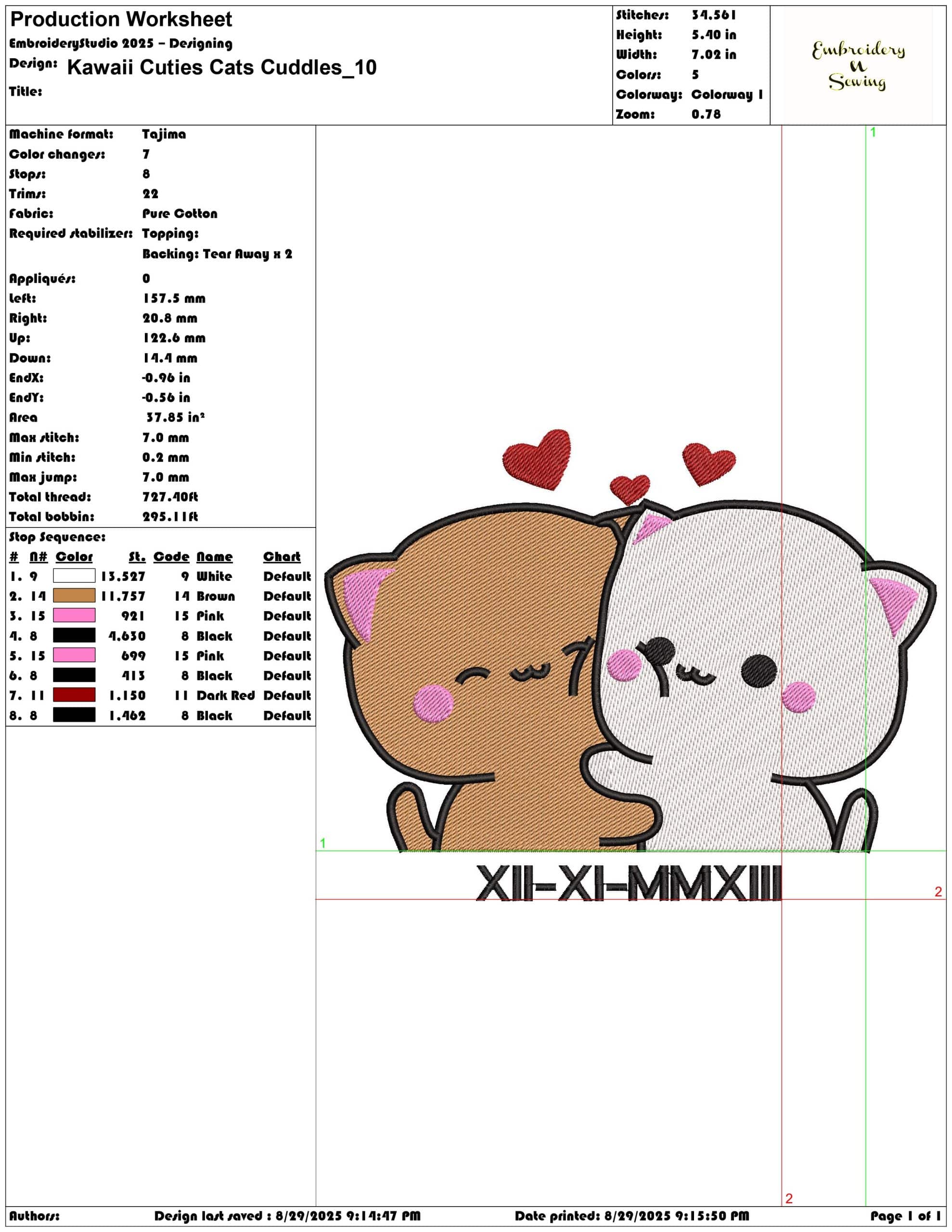 Kawaii Cuties Cats Cuddles-Elegant embroidery design file - instant download — view 3
