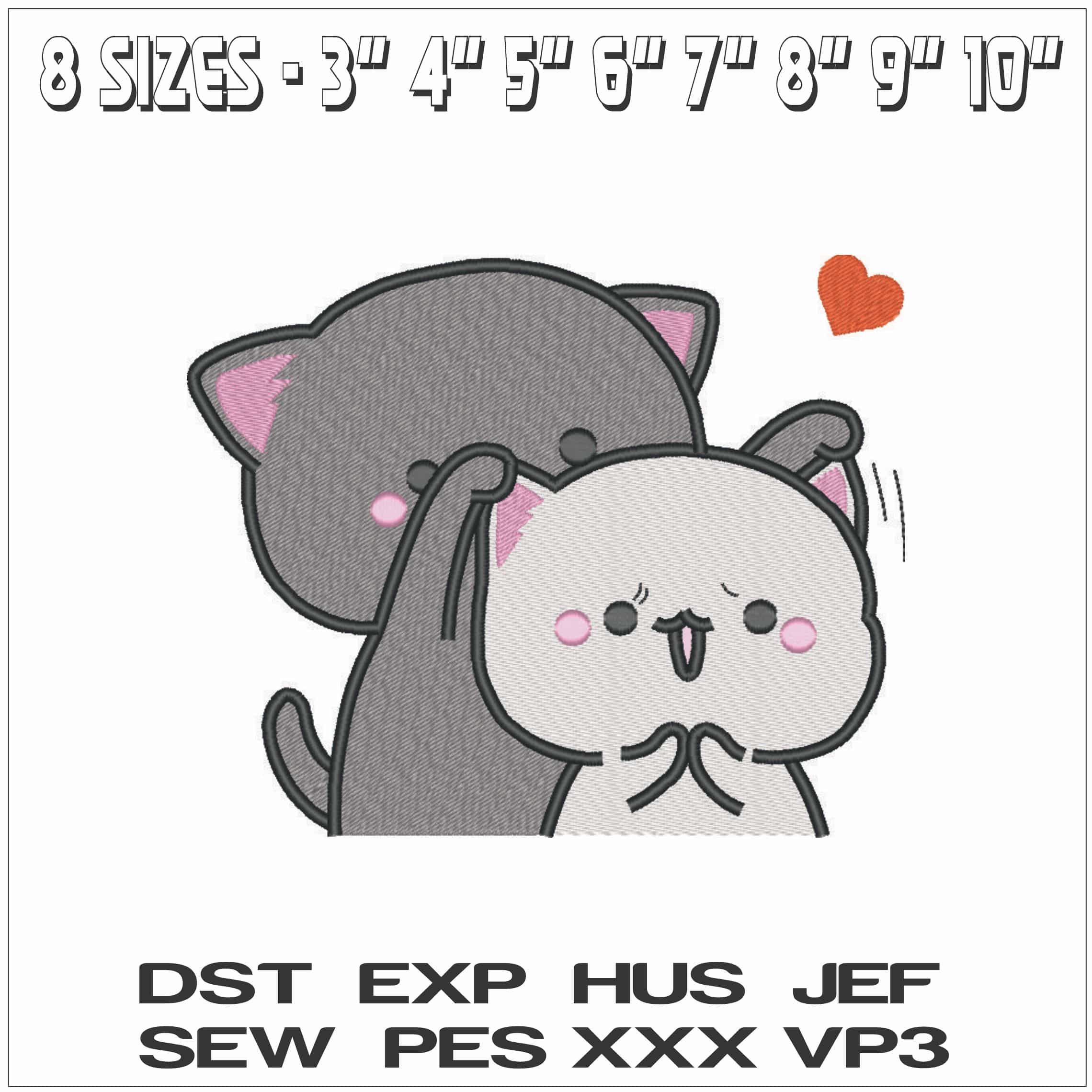 Kawaii Cuties Cats playing-Elegant embroidery design file - instant download — view 2