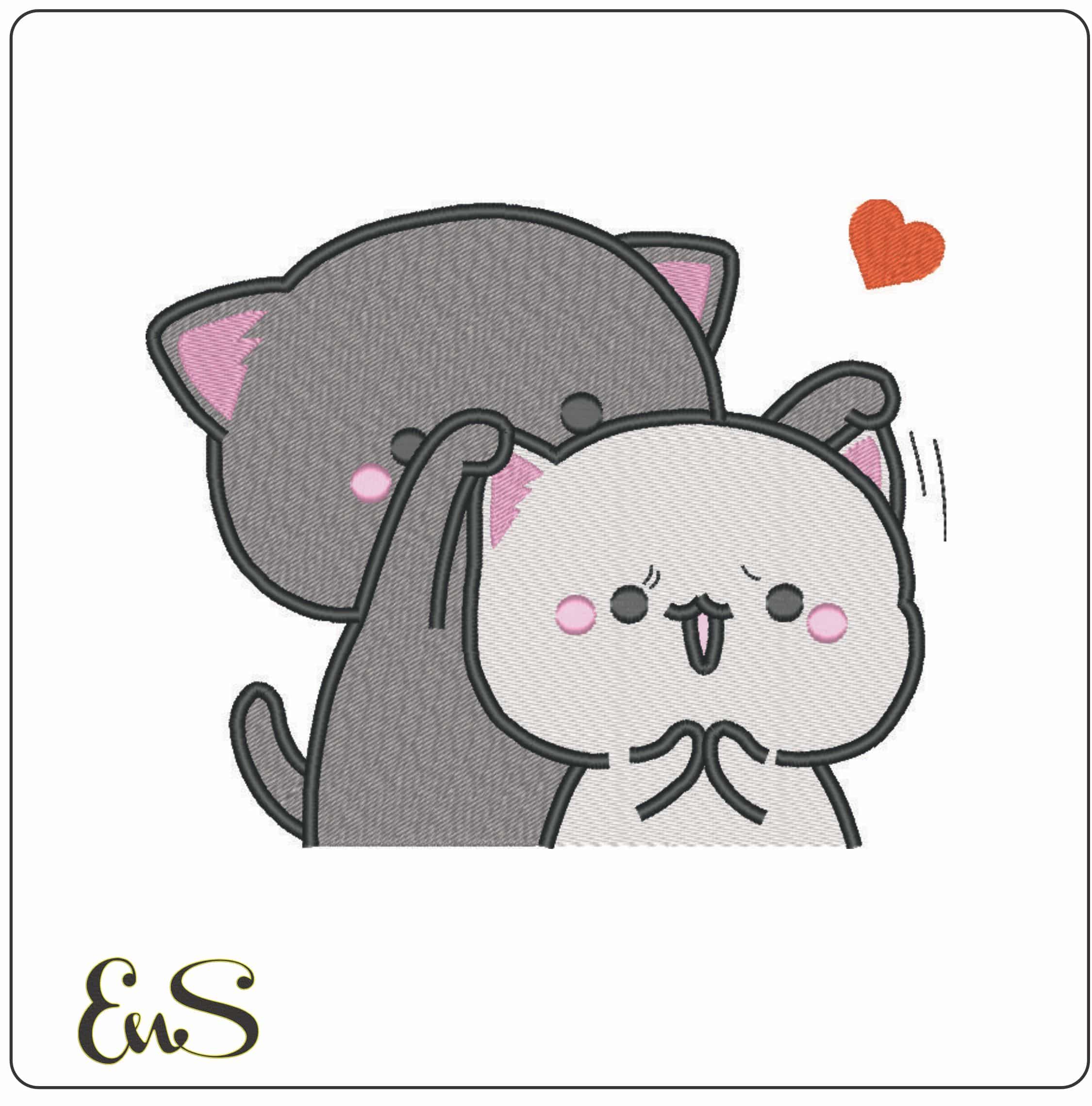 Kawaii Cuties Cats playing-Elegant embroidery design file - instant download
