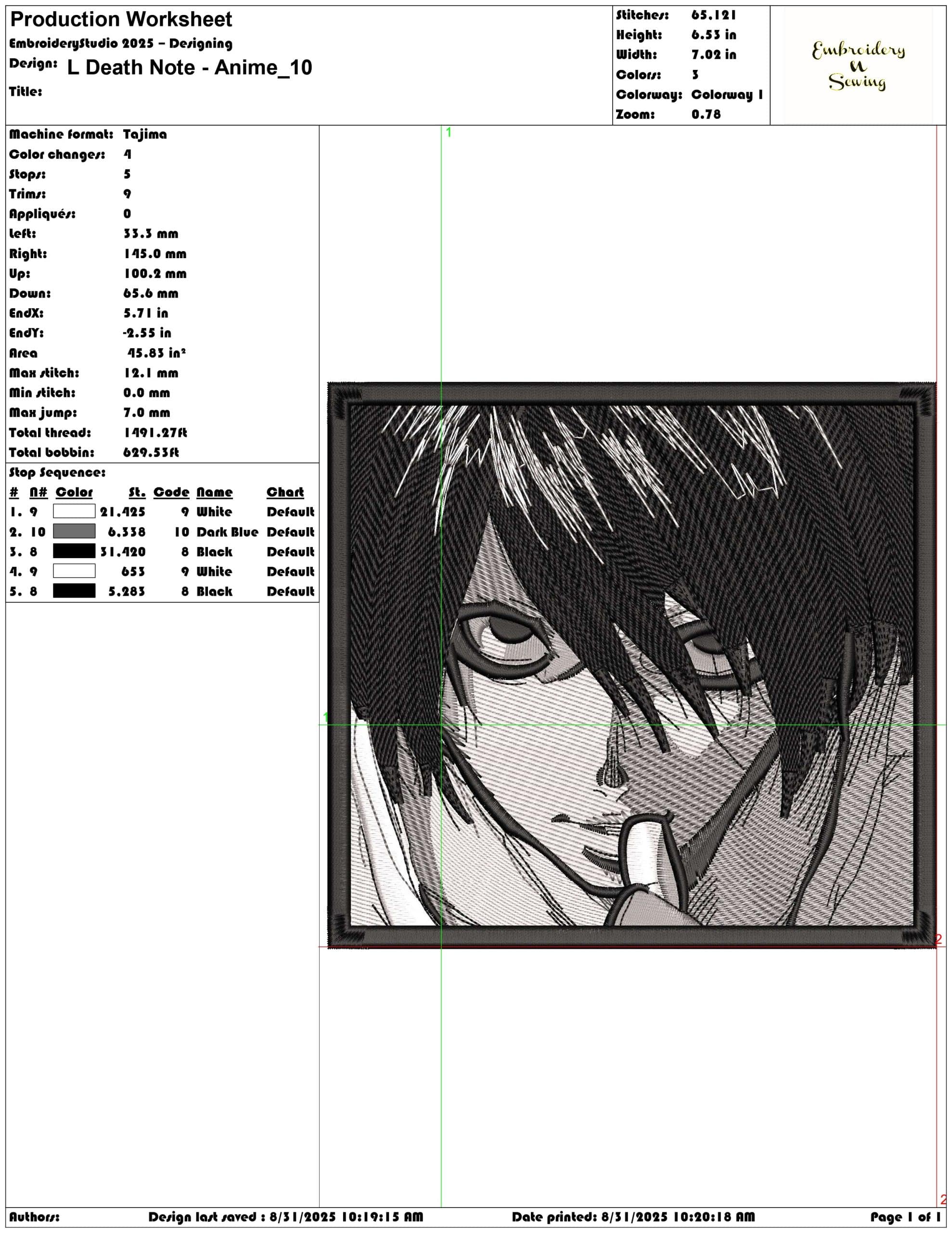 L Death Note - Anime-Elegant embroidery design file - instant download — view 3