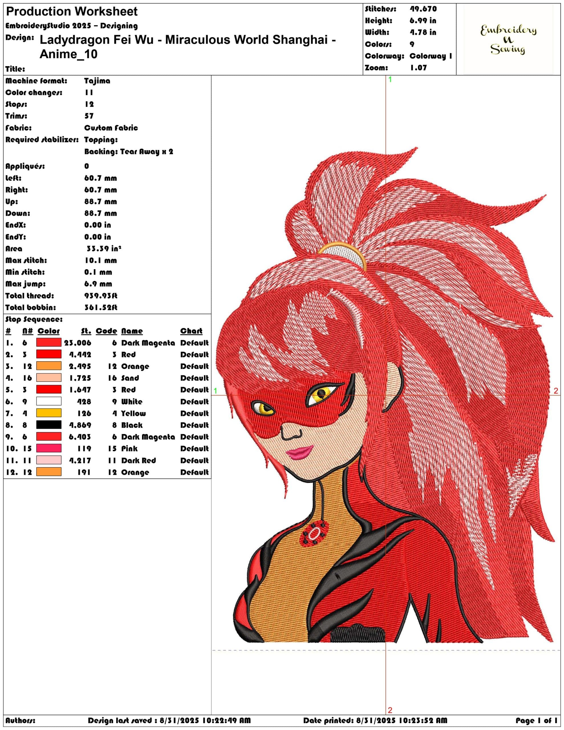 Ladydragon Fei Wu - Miraculous World Shanghai - Anime-Elegant embroidery design file - instant download — view 3