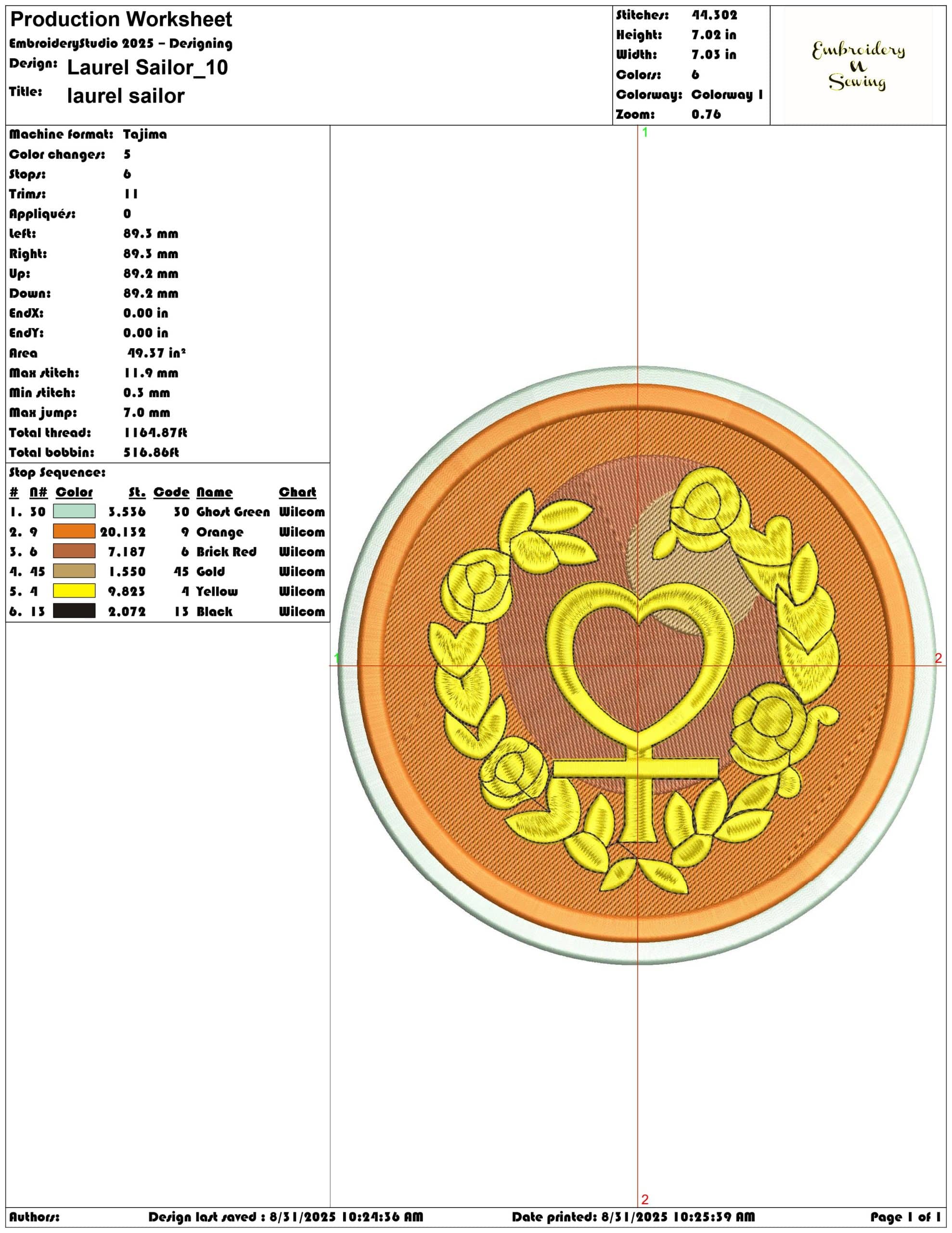 Laurel Sailor-Elegant embroidery design file - instant download — view 3