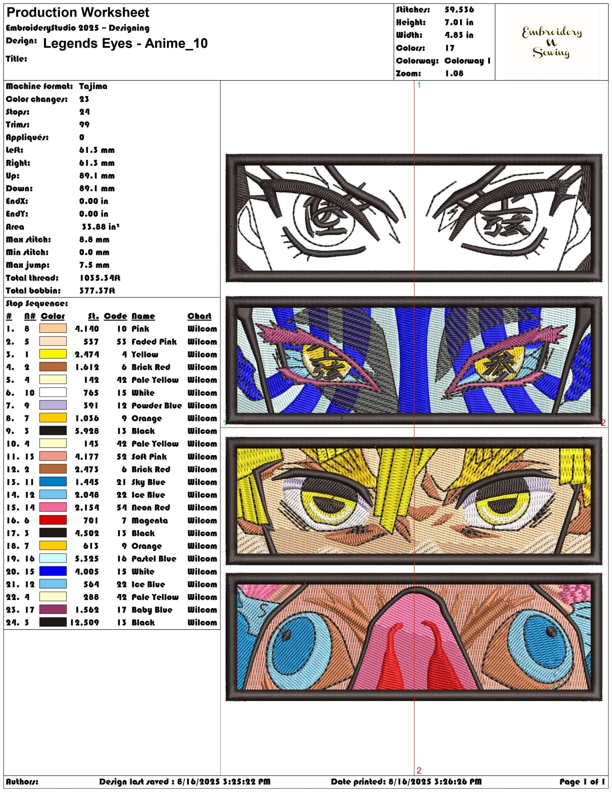 Legends Eyes - Anime-Elegant embroidery design file - instant download — view 3