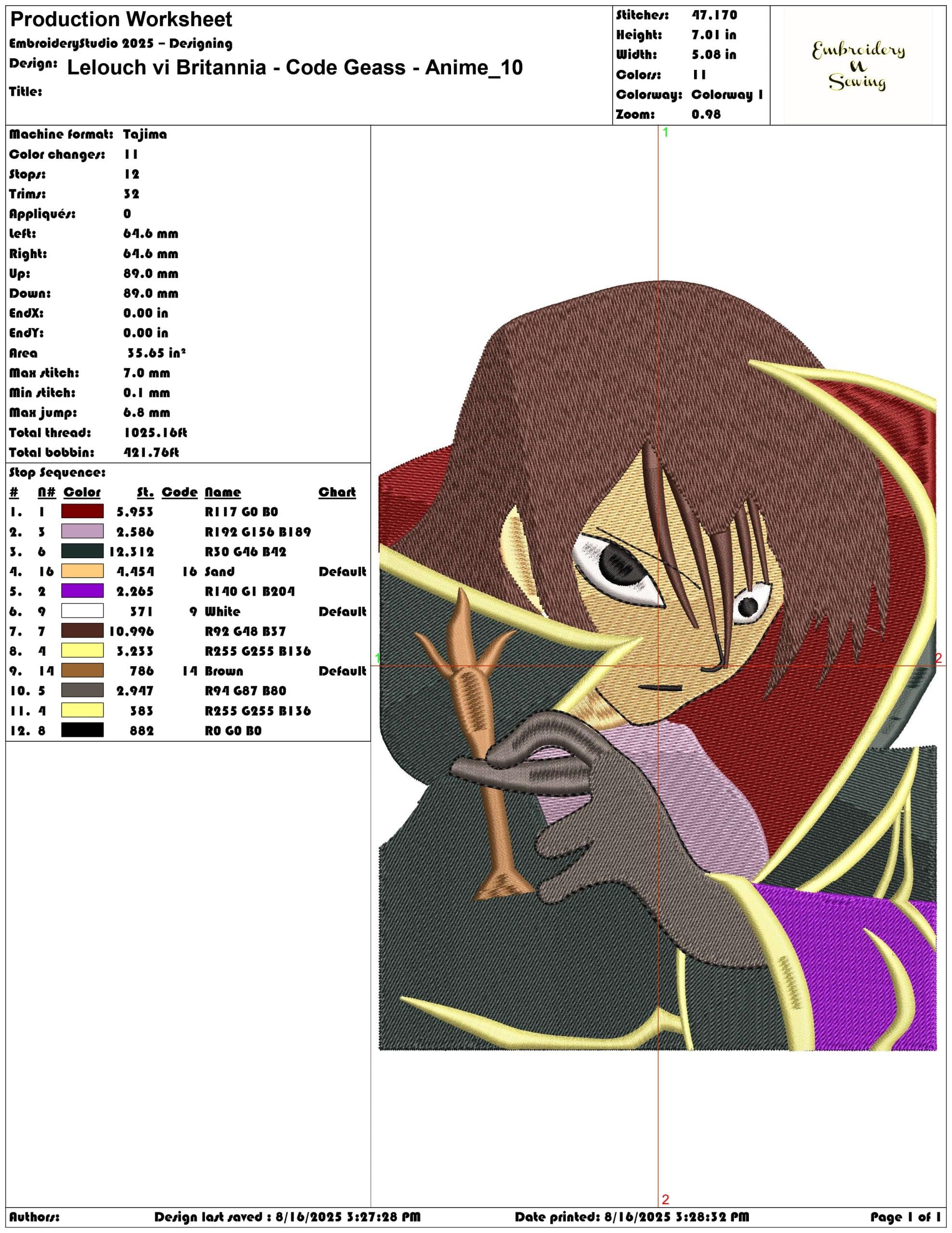 Lelouch vi Britannia - Code Geass - Anime-Elegant embroidery design file - instant download — view 3