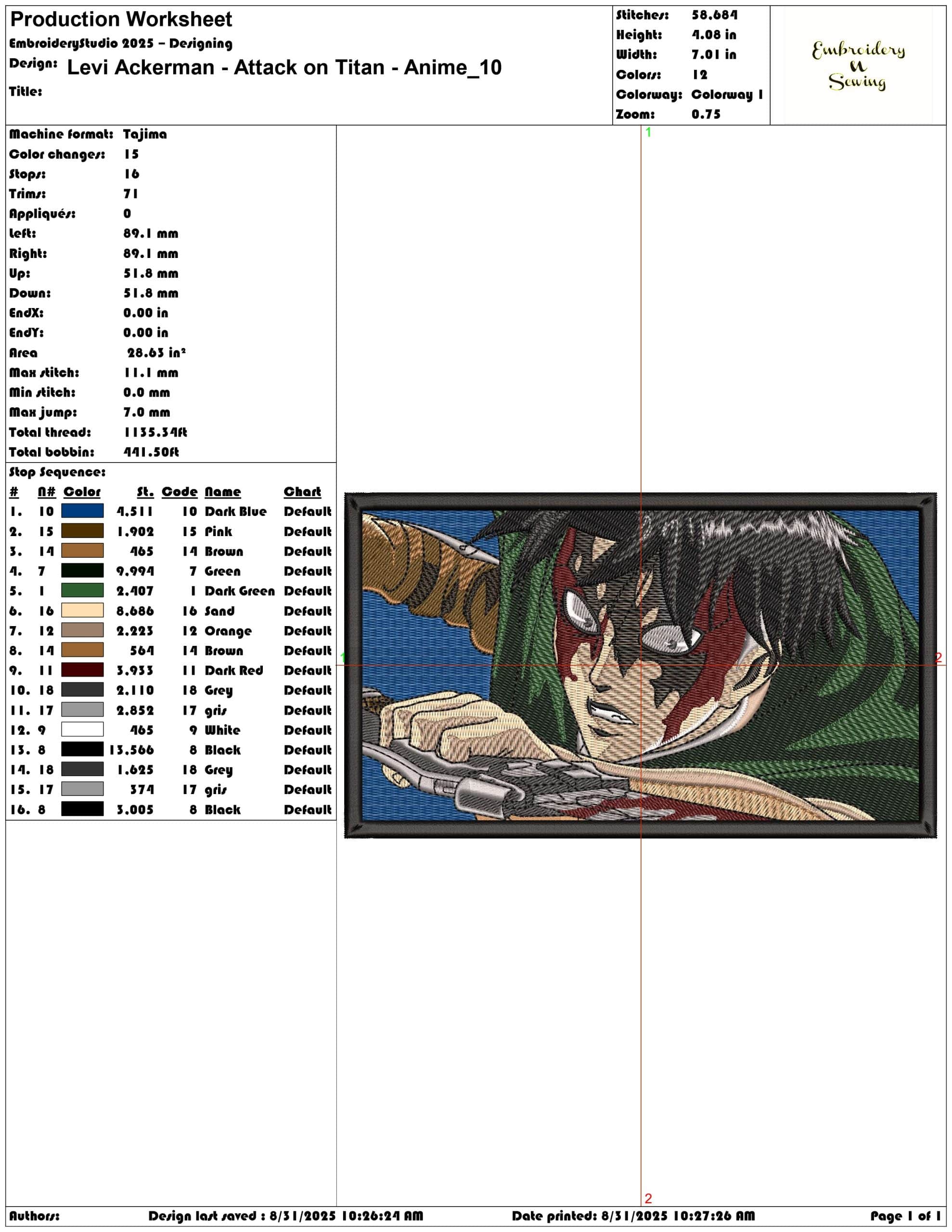 Levi Ackerman - Attack on Titan - Anime-Elegant embroidery design file - instant download — view 3