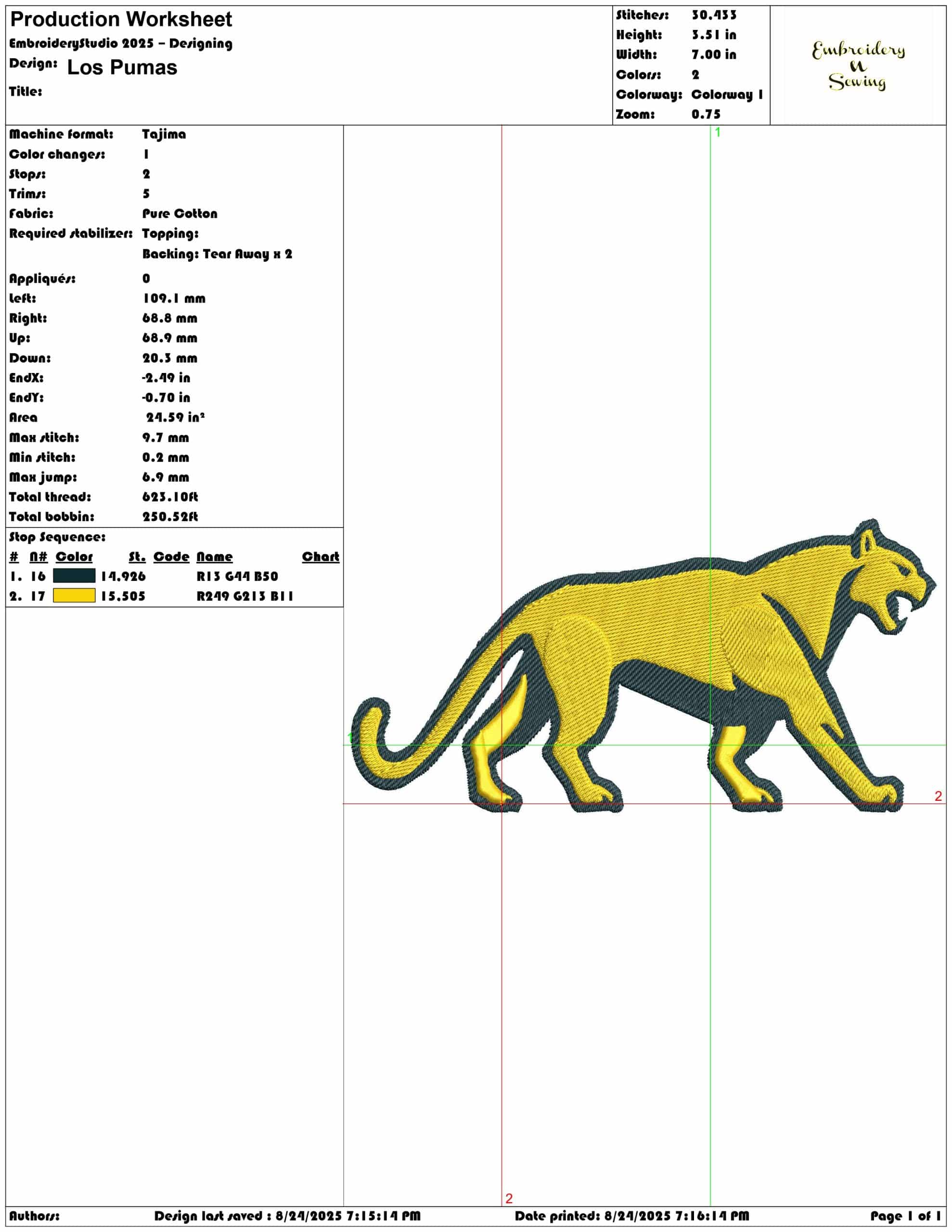 Los Pumas-Elegant embroidery design file - instant download — view 3