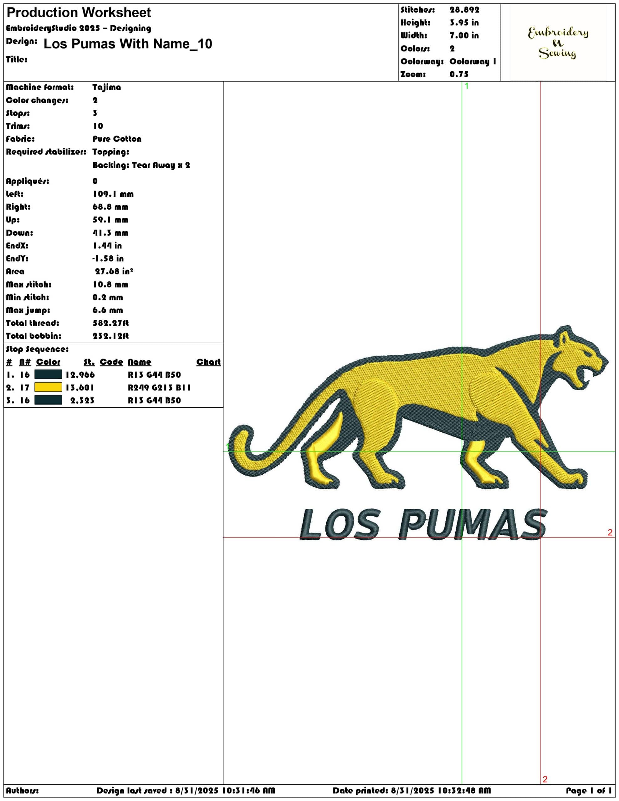 Los Pumas With Name-Elegant embroidery design file - instant download — view 3