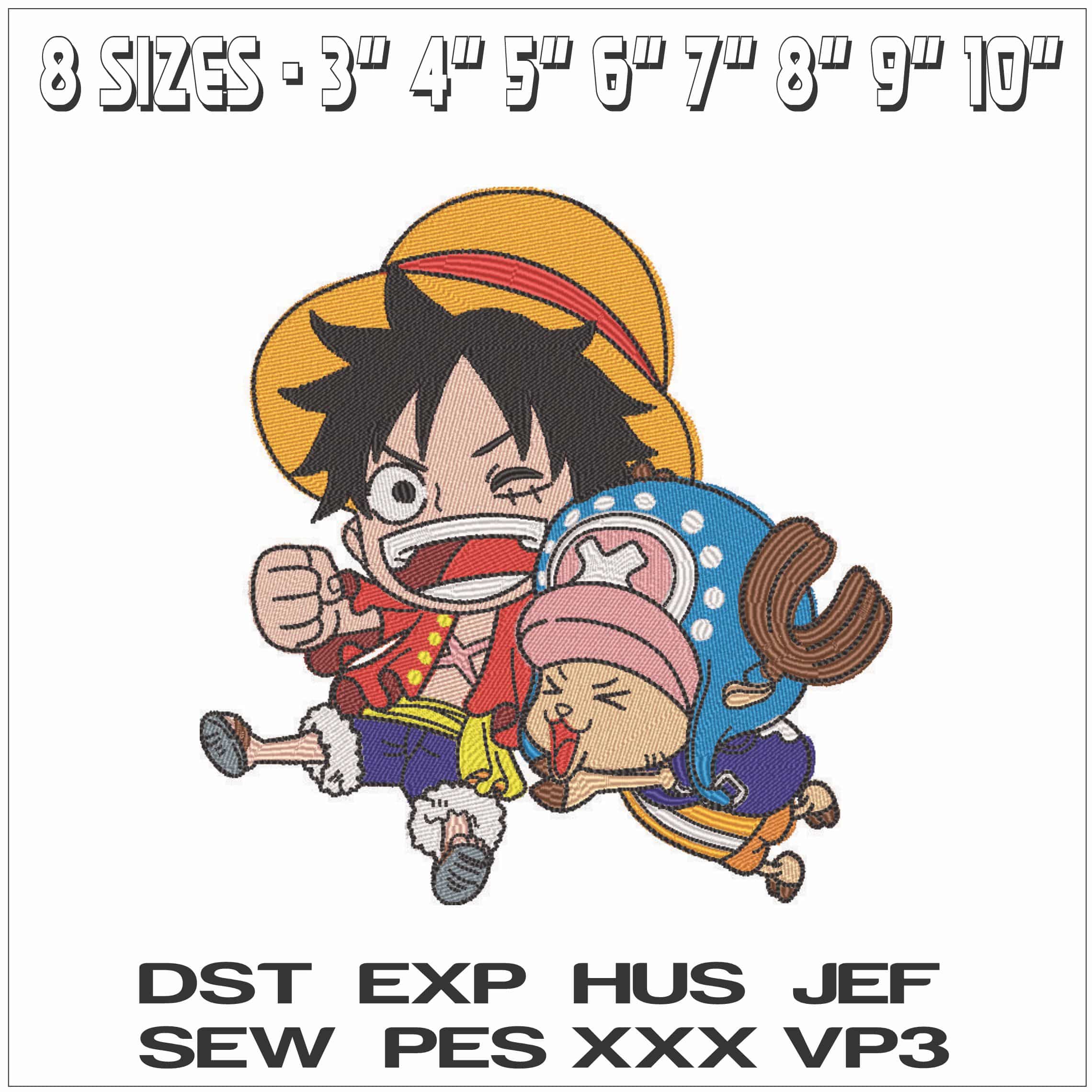 Luffy and Chopper - One Piece - Anime-Elegant embroidery design file - instant download — view 2