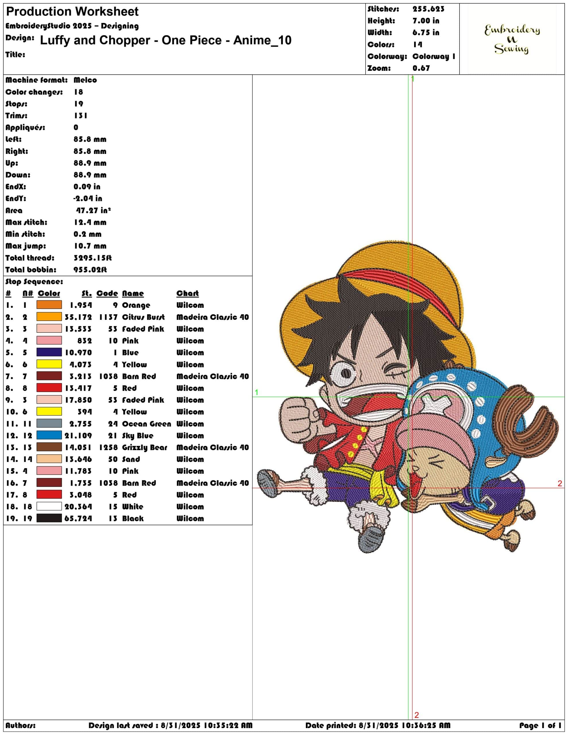 Luffy and Chopper - One Piece - Anime-Elegant embroidery design file - instant download — view 3