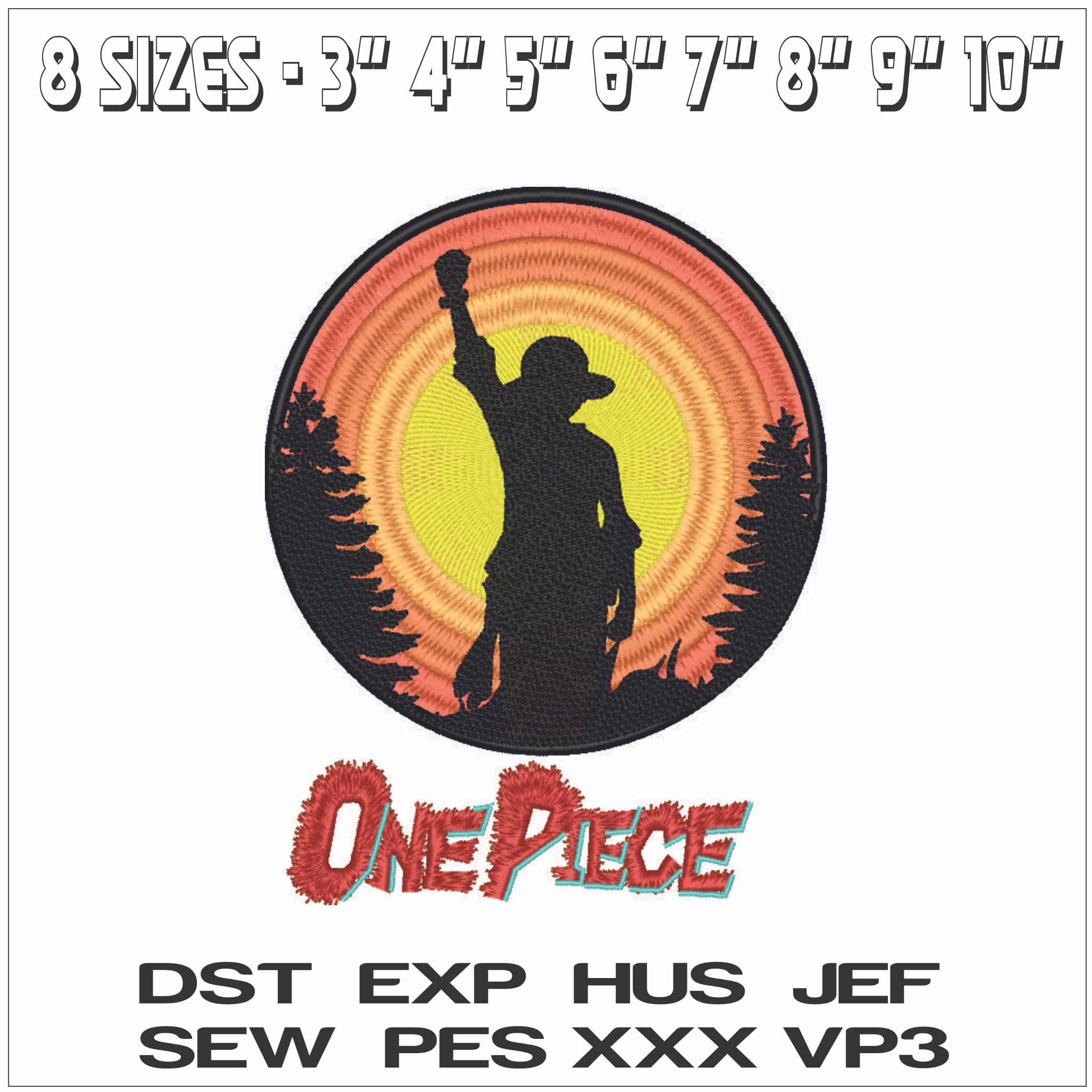 Luffy Salute Sunset - One Piece - Anime-Elegant embroidery design file - instant download — view 2