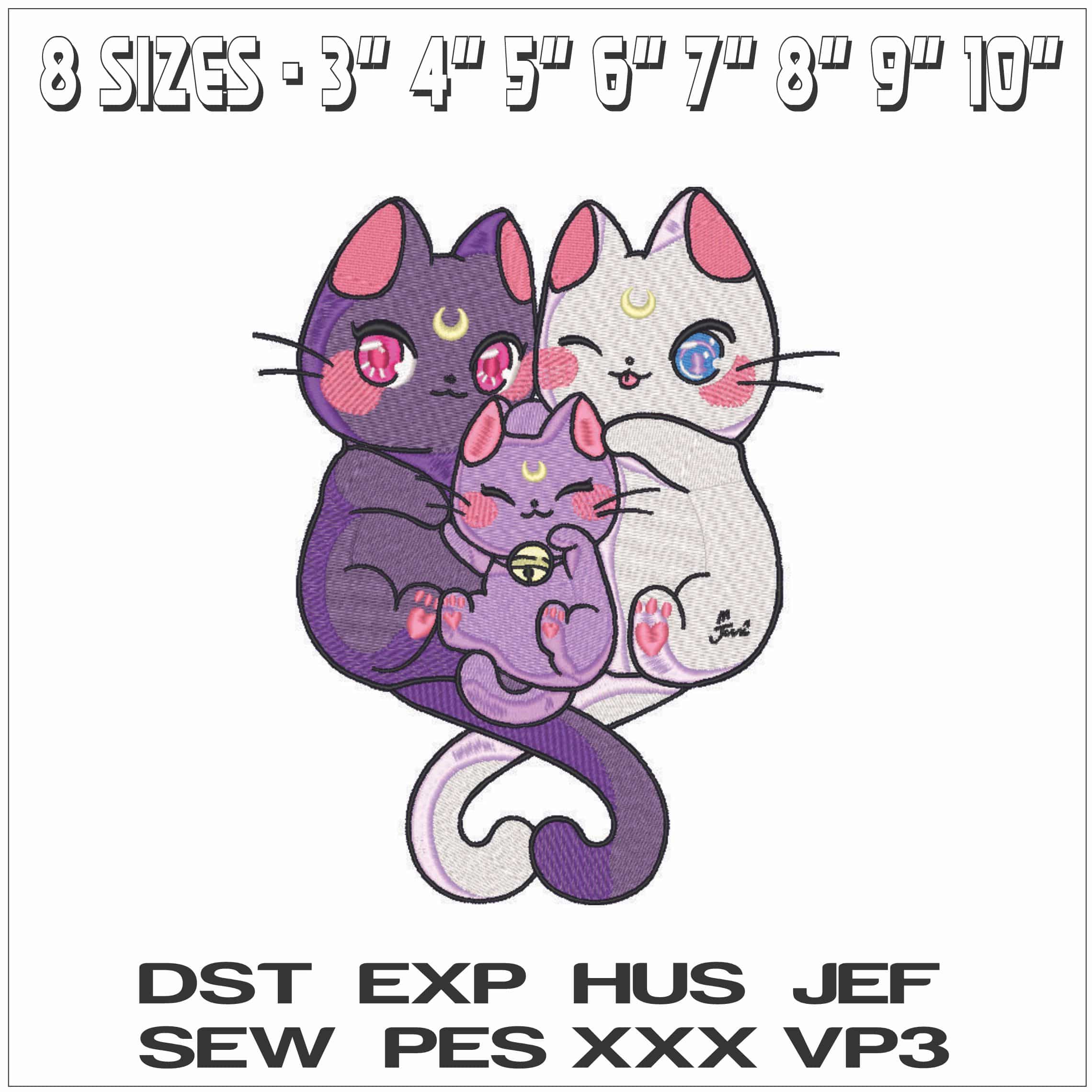 Luna Artemis Kitten Diana - Sailor Moon - Anime-Elegant embroidery design file - instant download — view 2