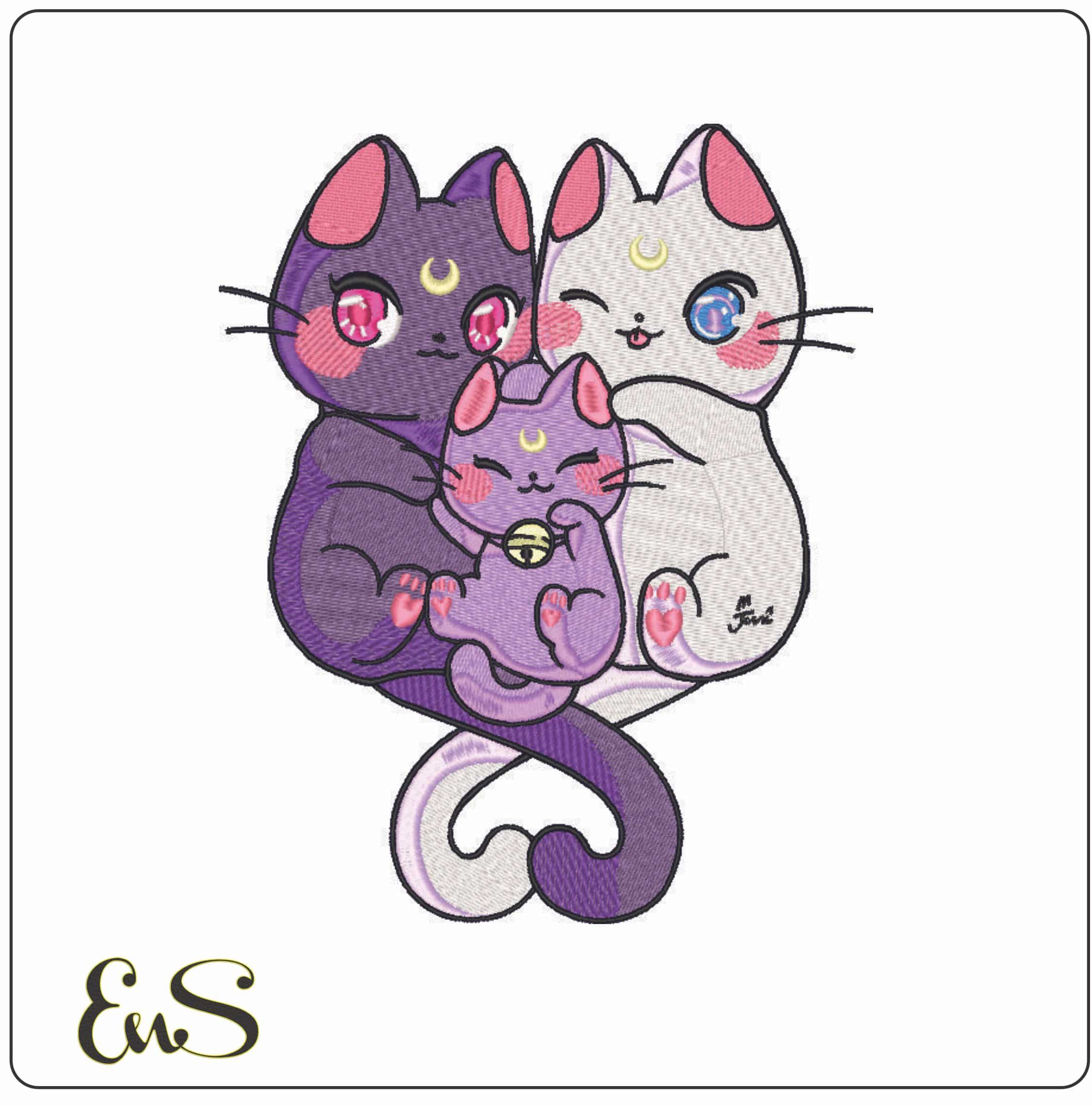 Luna Artemis Kitten Diana - Sailor Moon - Anime-Elegant embroidery design file - instant download