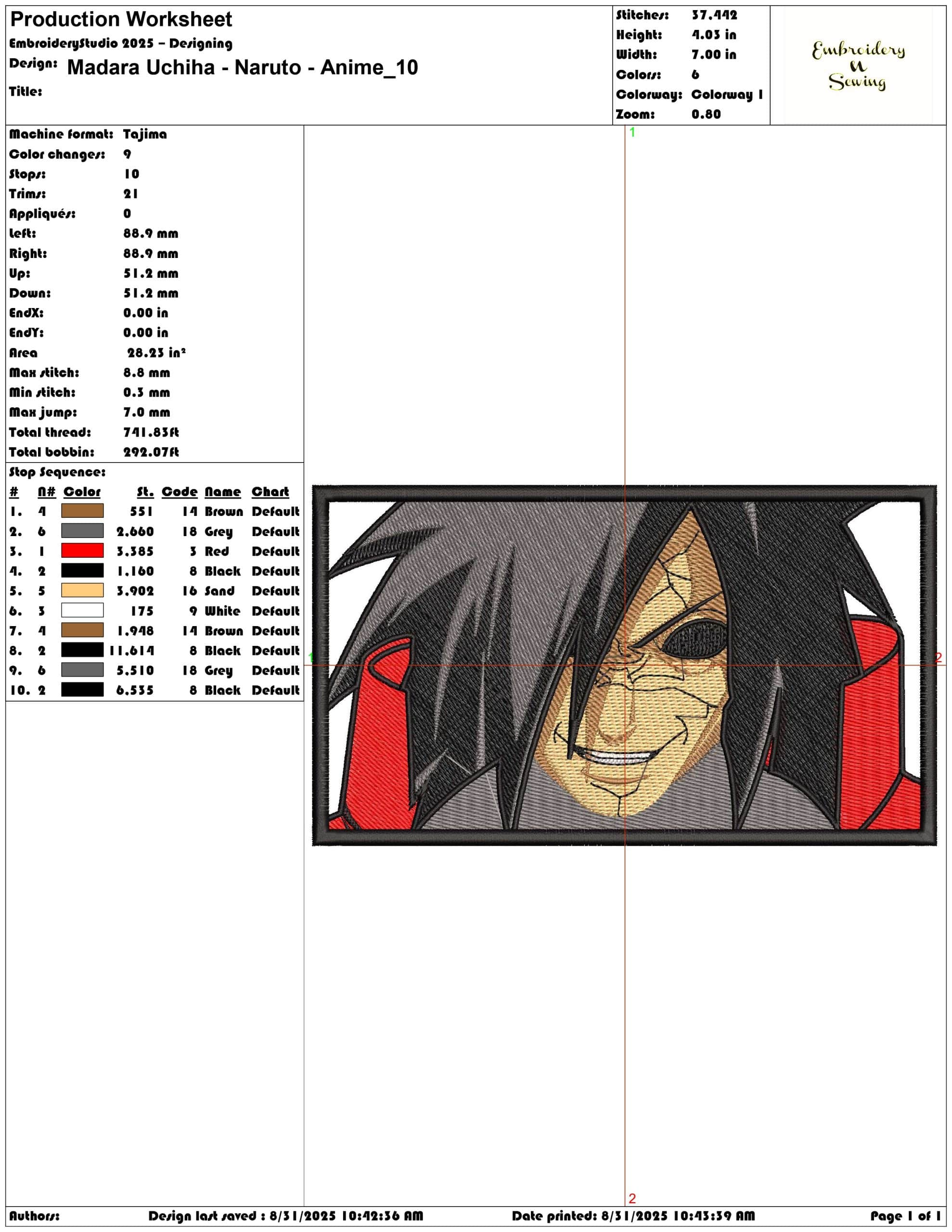 Madara Uchiha - Naruto - Anime-Elegant embroidery design file - instant download — view 3