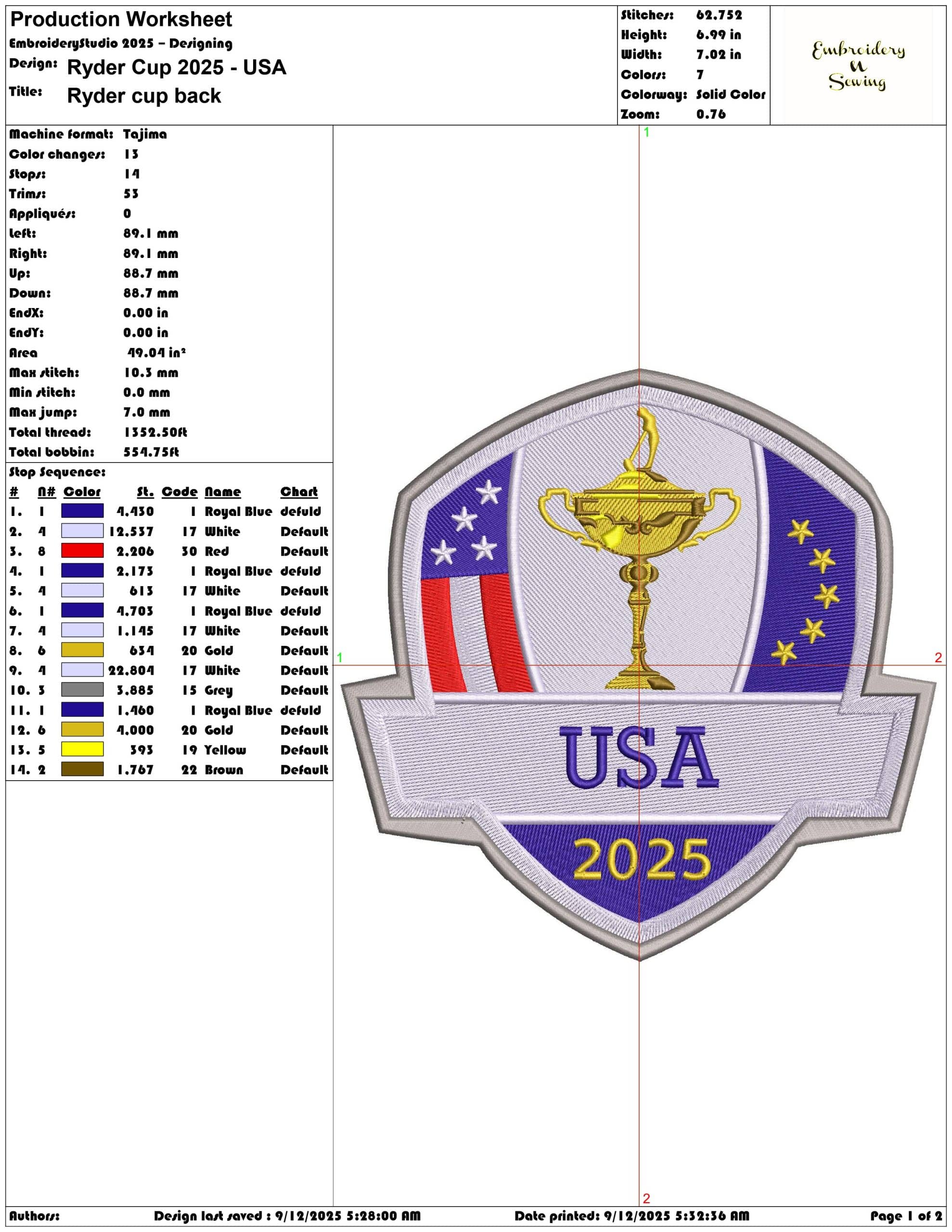 Ryder Cup 2025 - USA embroidery design - Bethpage Black September embroidery machine pattern embroidery file — view 3