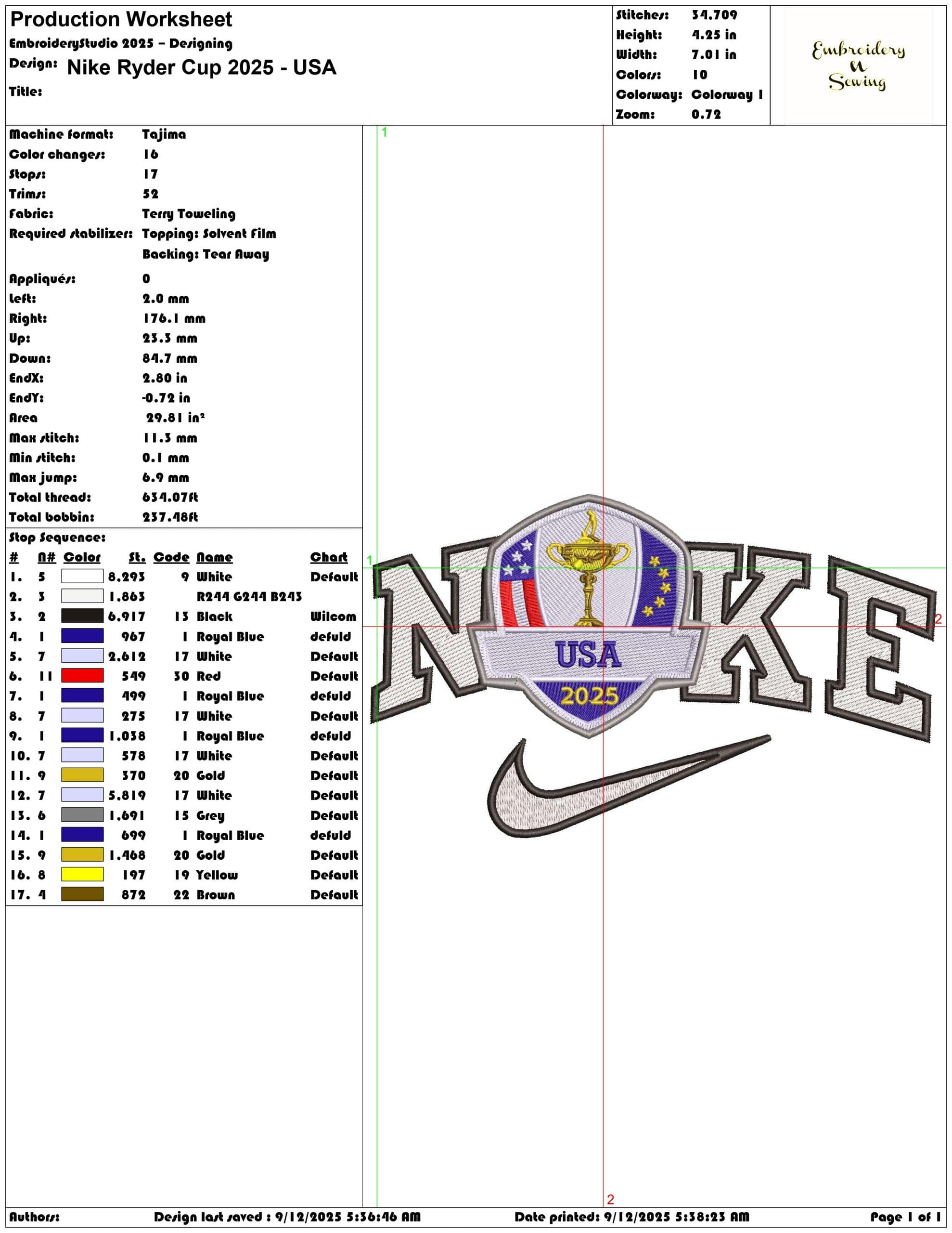 Nike Ryder Cup 2025 - USA embroidery design - Bethpage Black September embroidery machine pattern embroidery file — view 3