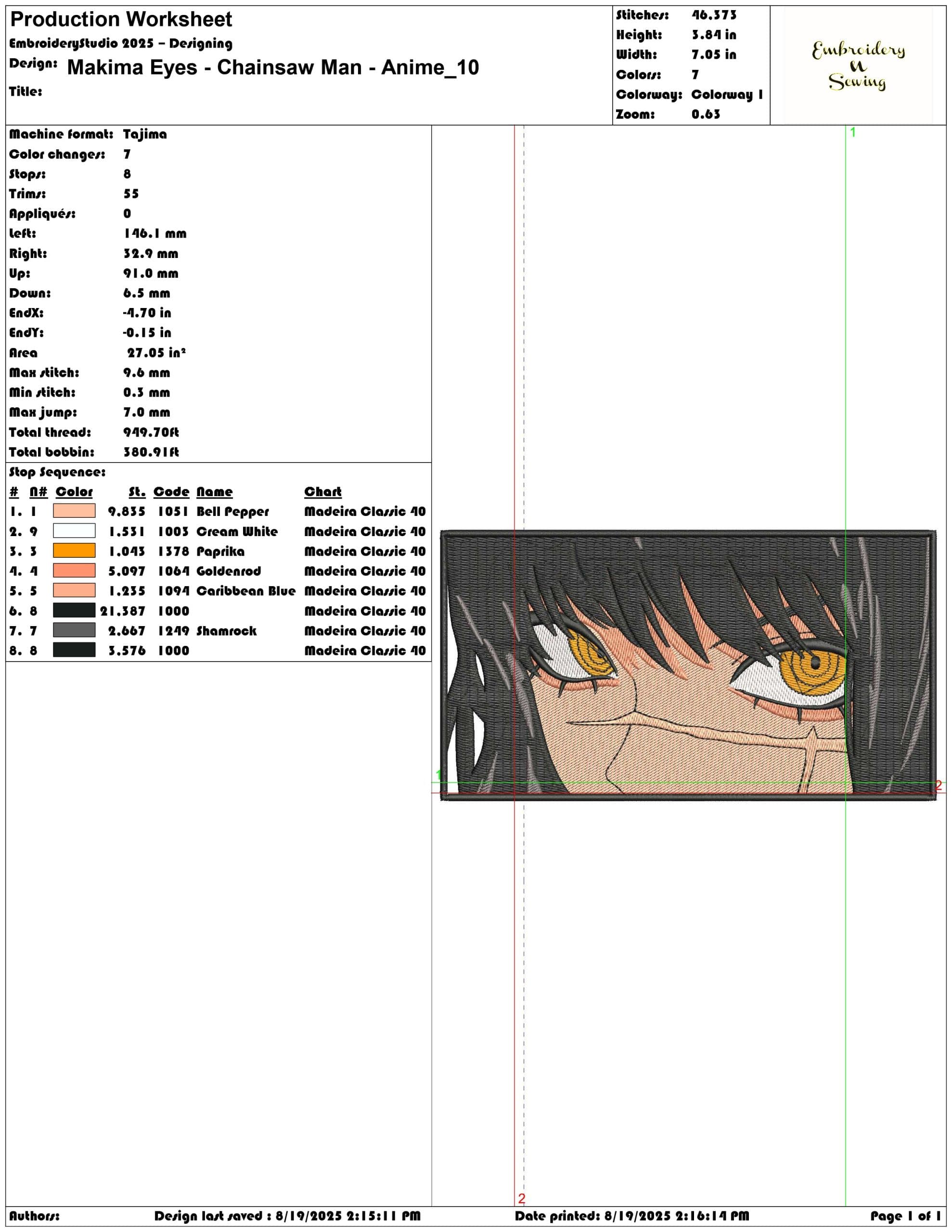 Makima Eyes - Chainsaw Man - Anime-Elegant embroidery design file - instant download — view 3