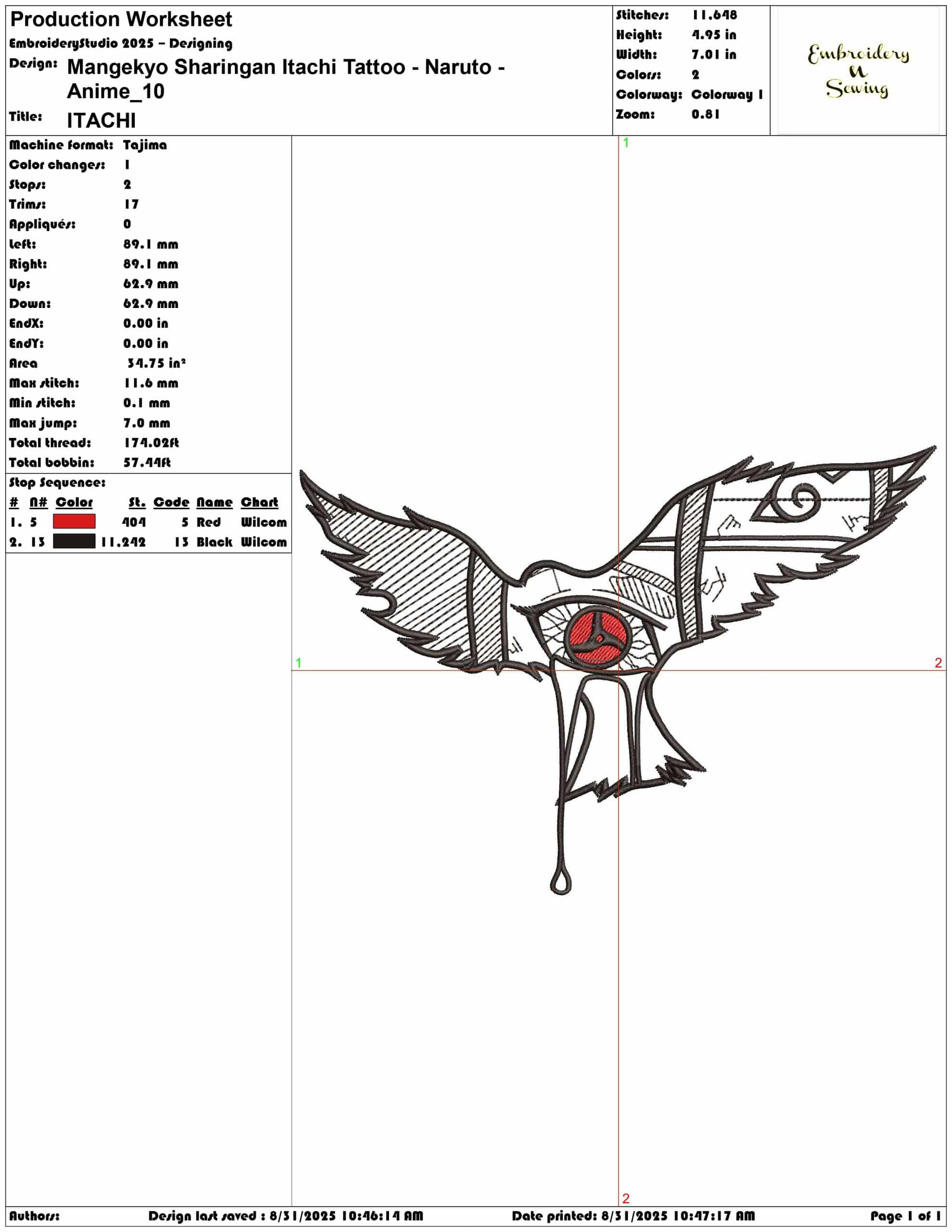 Mangekyo Sharingan Itachi Tattoo - Naruto - Anime-Elegant embroidery design file - instant download — view 3