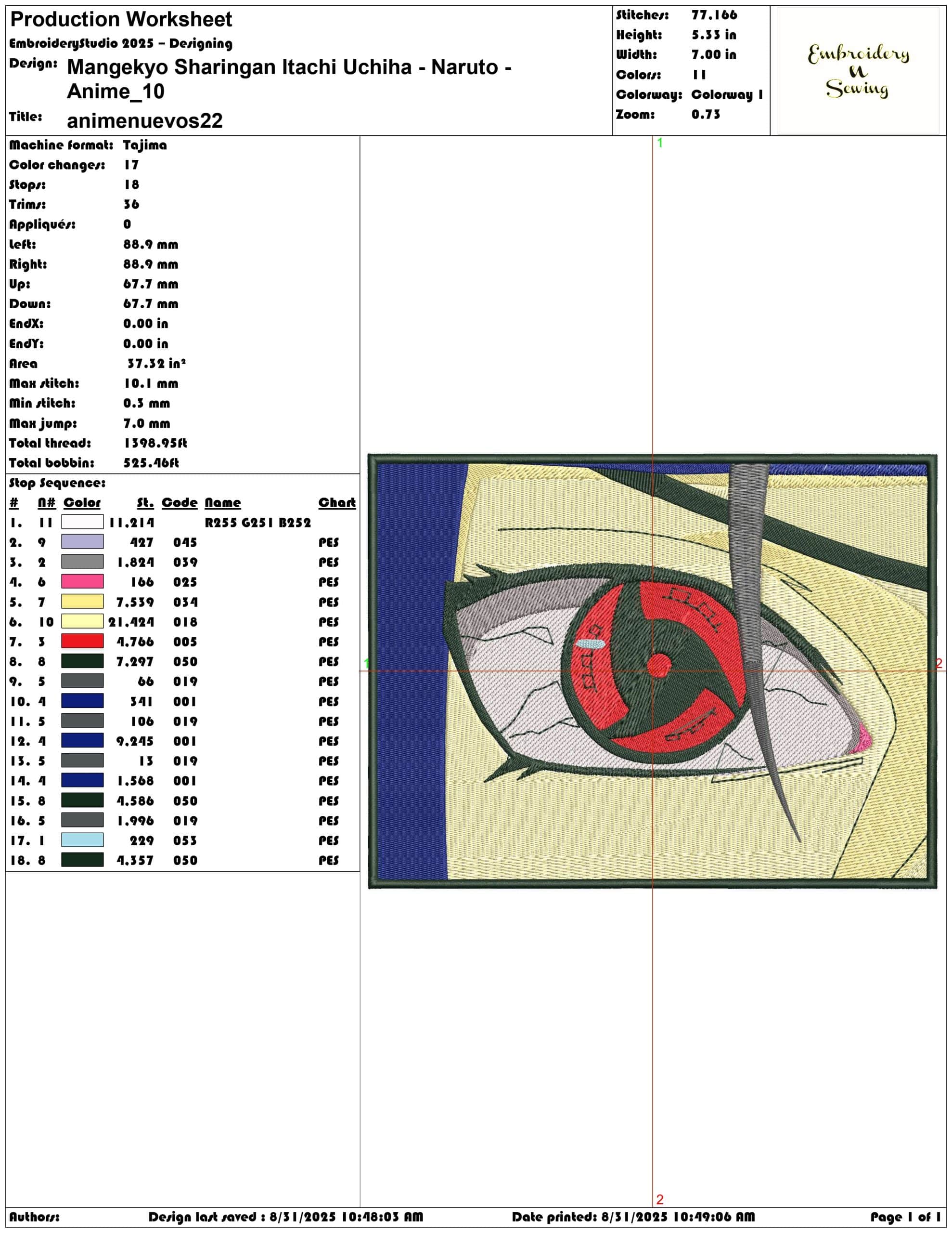 Mangekyo Sharingan Itachi Uchiha - Naruto - Anime-Elegant embroidery design file - instant download — view 3
