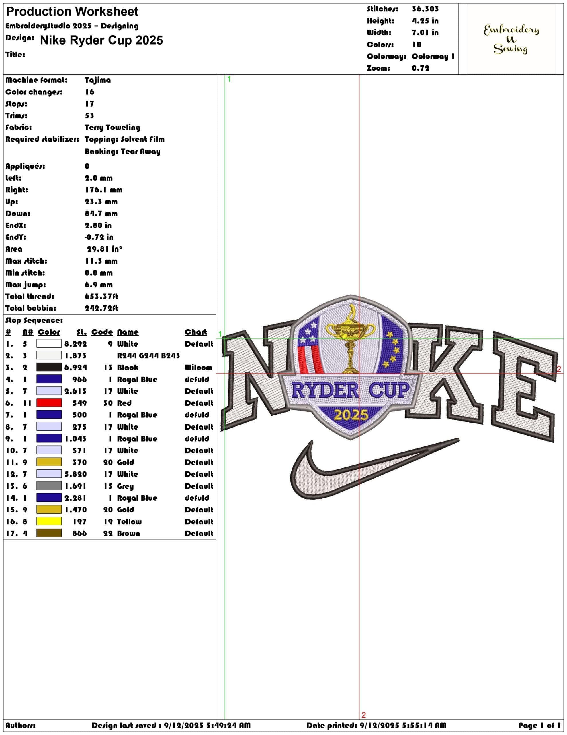 Nike Ryder Cup 2025 embroidery design - Bethpage Black September embroidery machine pattern embroidery file — view 3
