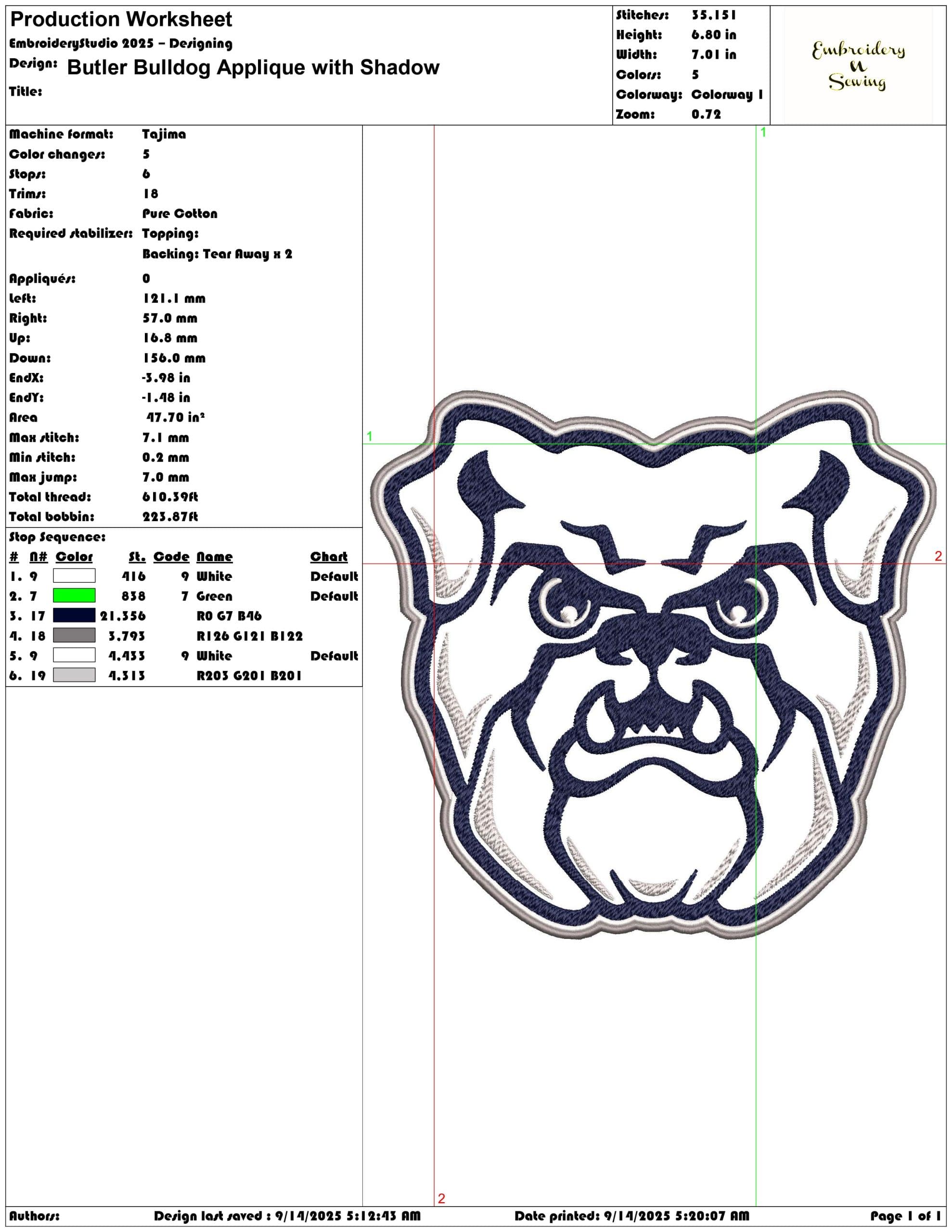 The Butler Bulldogs Applique with Shadow embroidery design - Butler University Indianapolis, Indiana embroidery machine pattern embroidery file — view 3