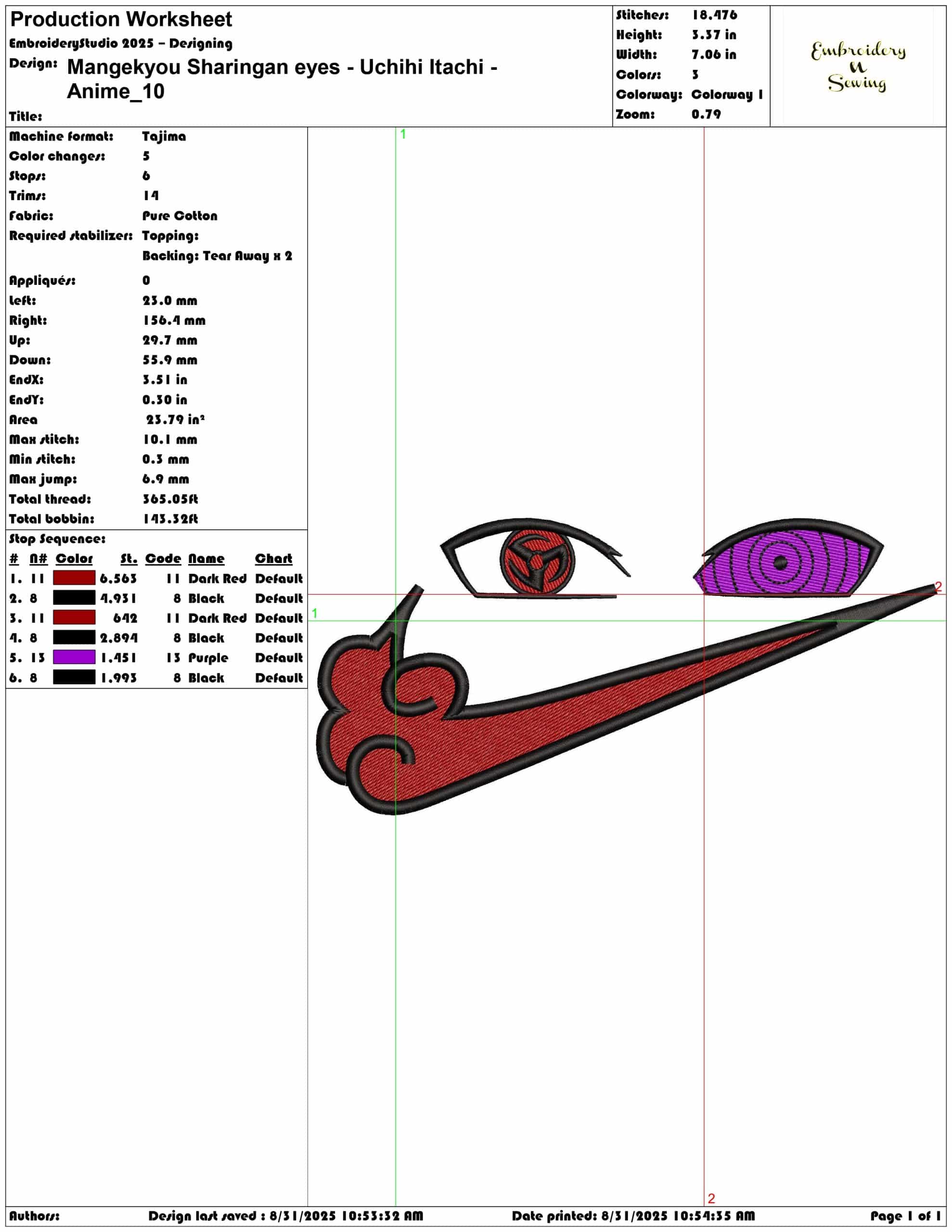 Mangekyou Sharingan eyes - Uchihi Itachi - Anime-Elegant embroidery design file - instant download — view 3