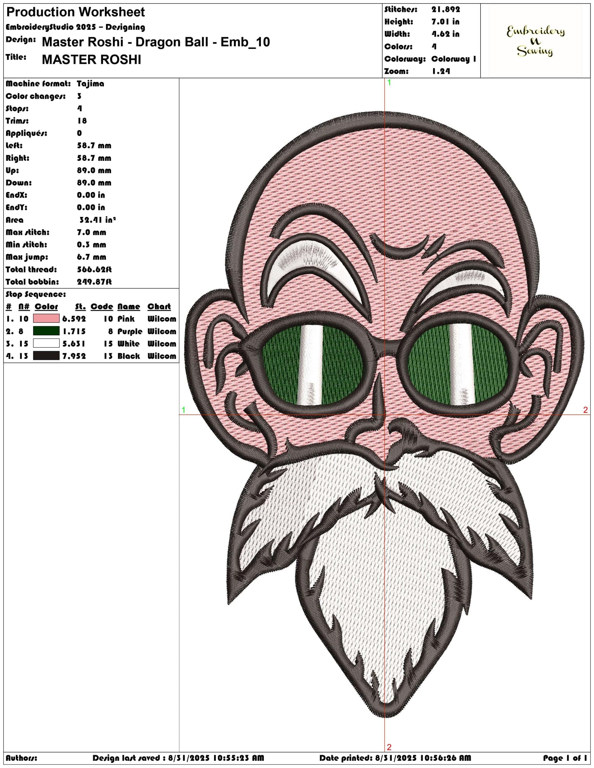 Master Roshi - Dragon Ball-Elegant embroidery design file - instant download — view 3