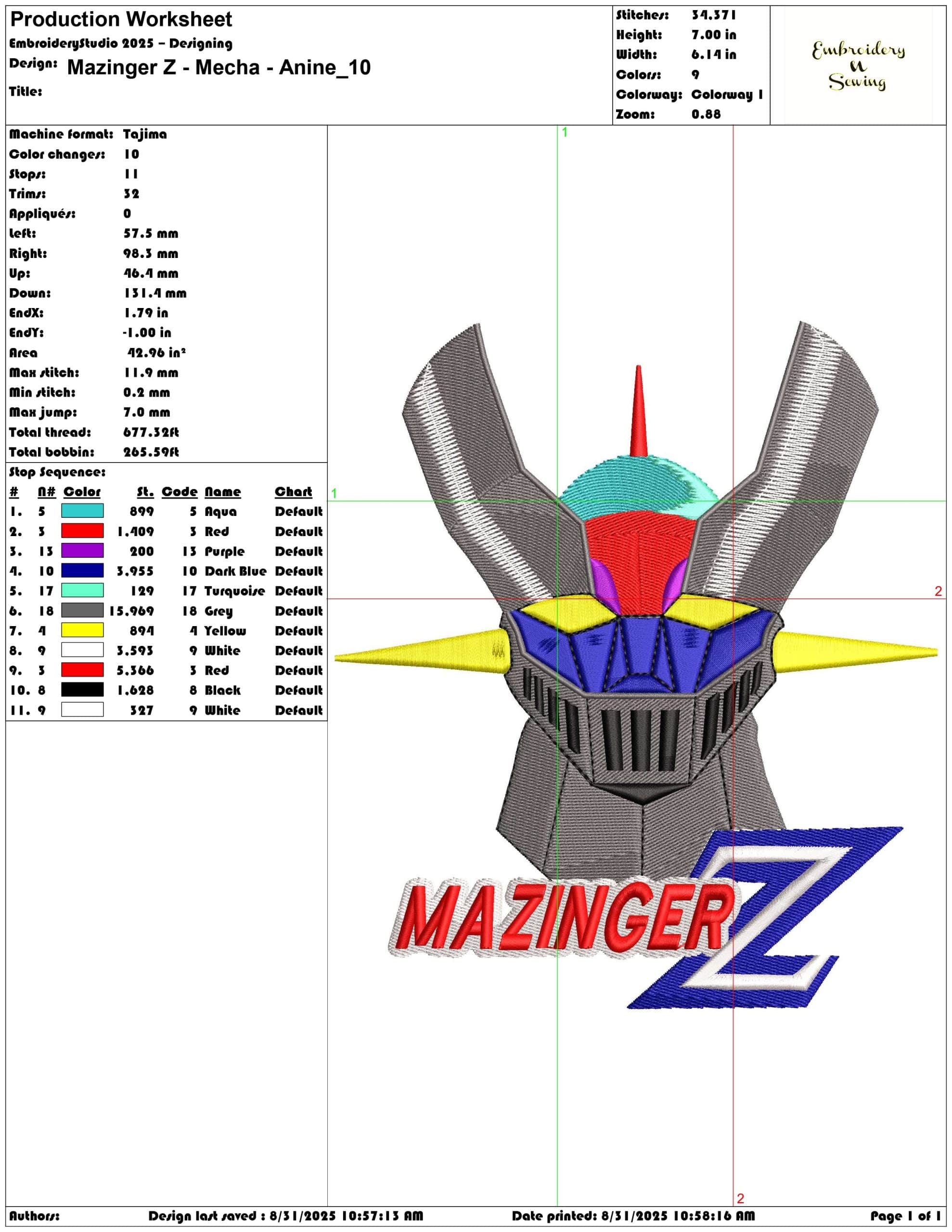 Mazinger Z - Mecha - Anime-Elegant embroidery design file - instant download — view 3