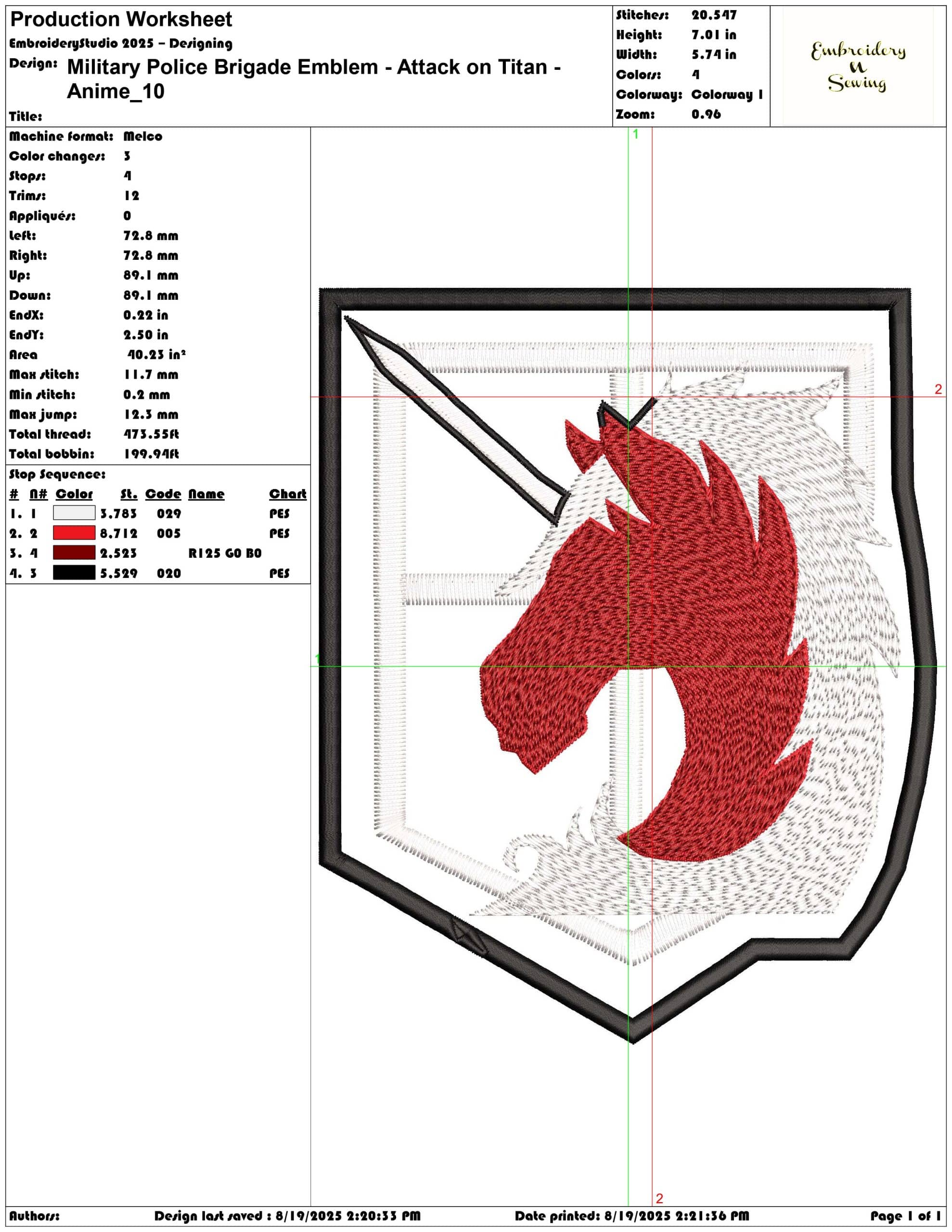Military Police Brigade Emblem - Attack on Titan - Anime-Elegant embroidery design file - instant download — view 3