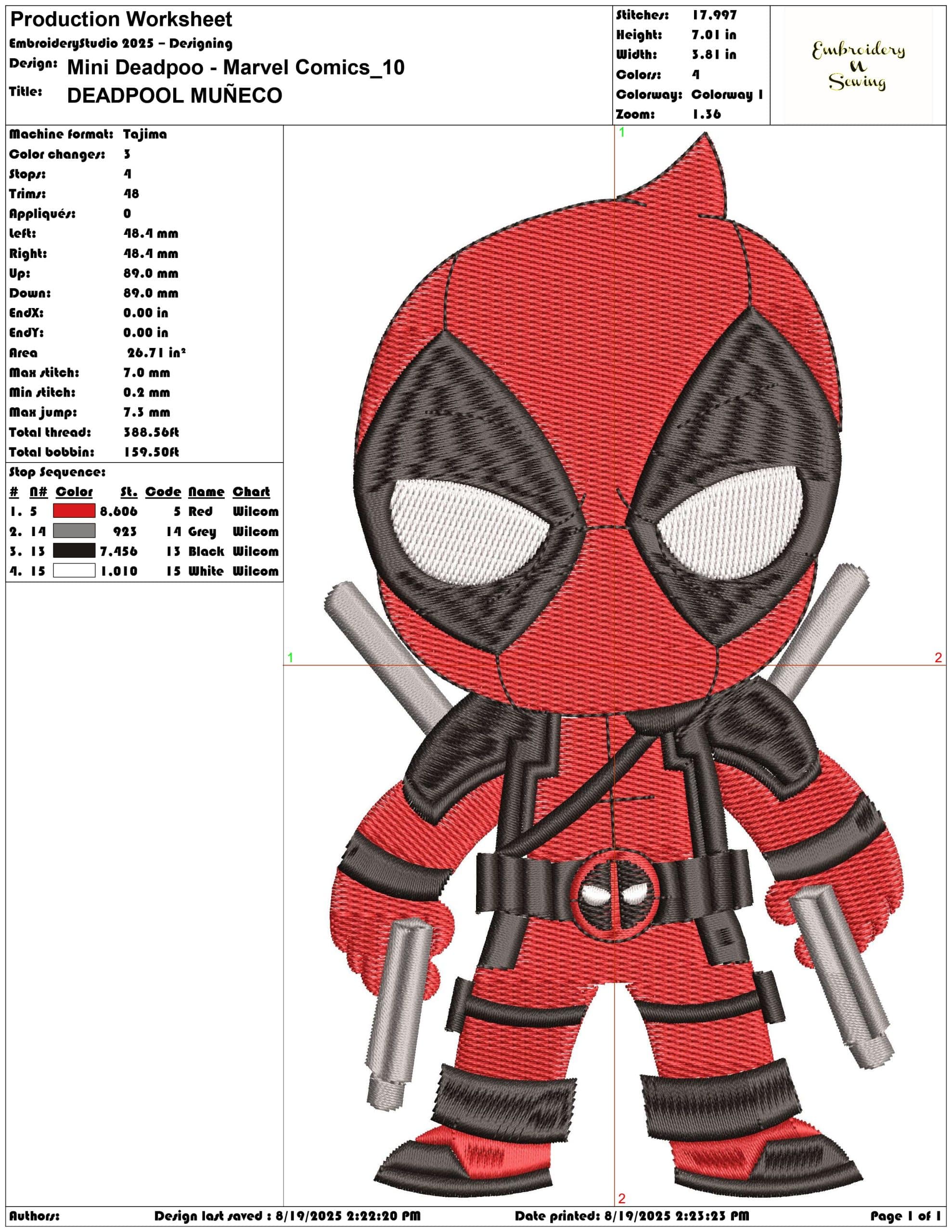 Mini Deadpool - Marvel Comics-Elegant embroidery design file - instant download — view 3