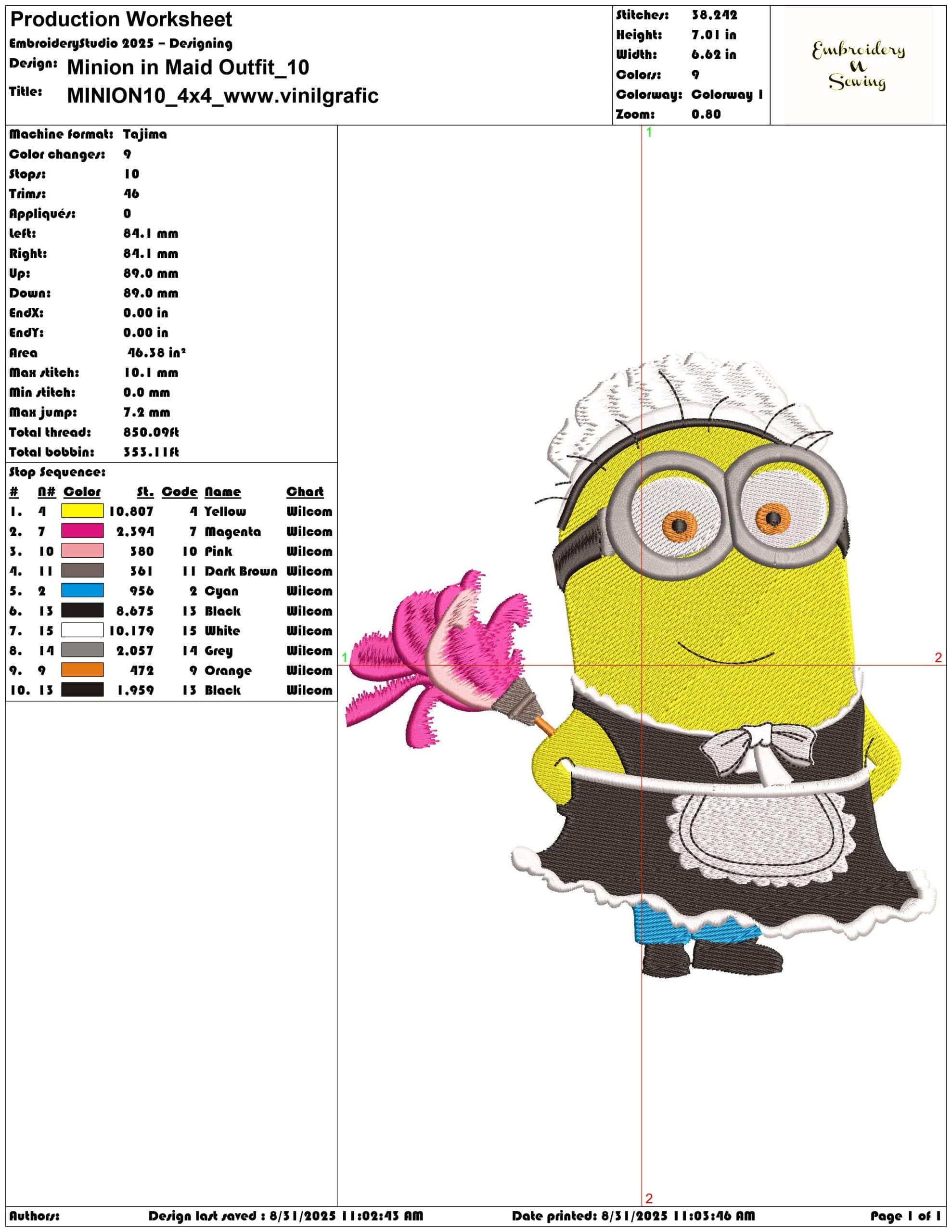 Minion in Maid Outfit-Elegant embroidery design file - instant download — view 3