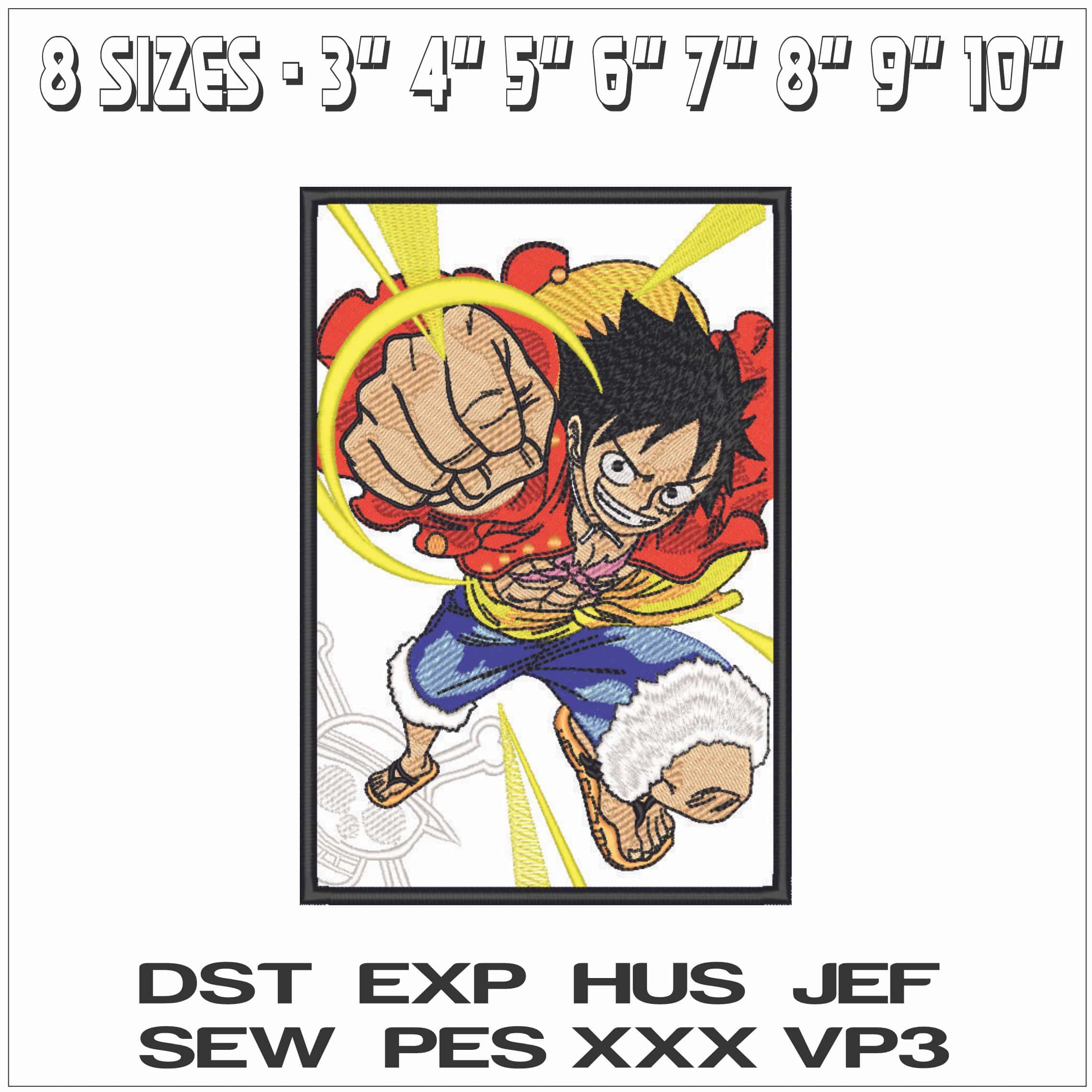 Monkey D Luffy Punch - One Piece - Anime-Elegant embroidery design file - instant download — view 2