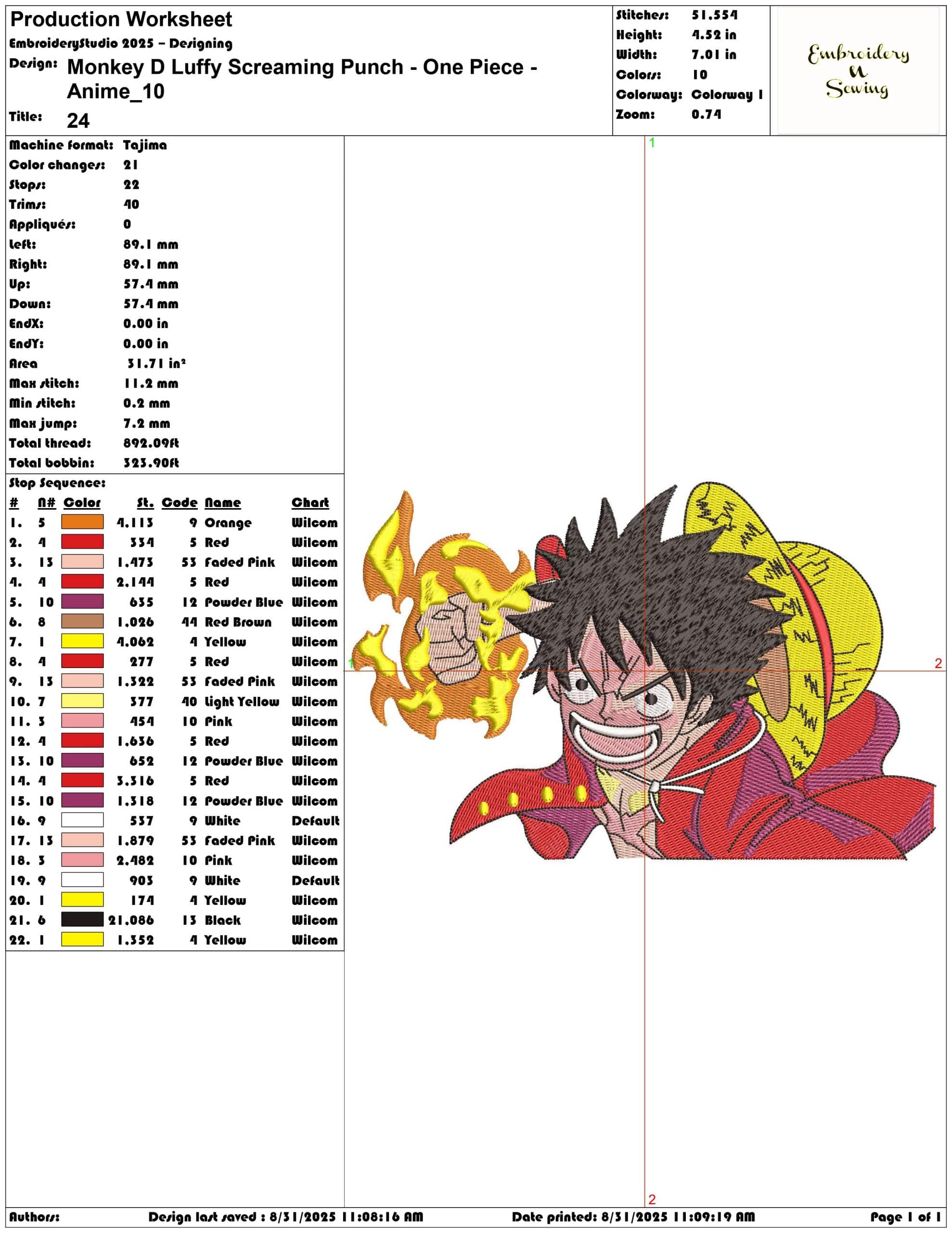 Monkey D Luffy Screaming Punch - One Piece - Anime-Elegant embroidery design file - instant download — view 3