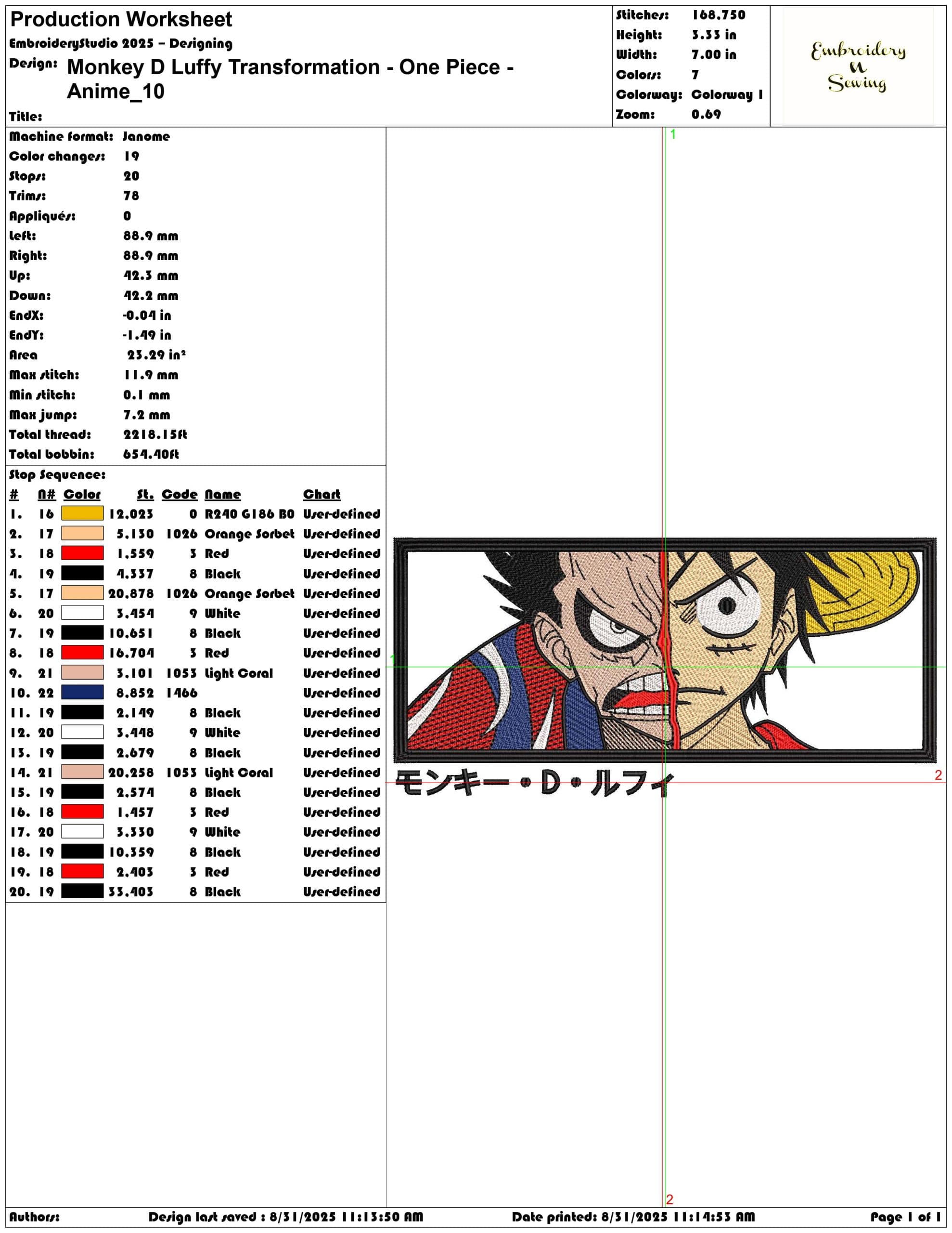 Monkey D Luffy Transformation - One Piece - Anime-Elegant embroidery design file - instant download — view 3