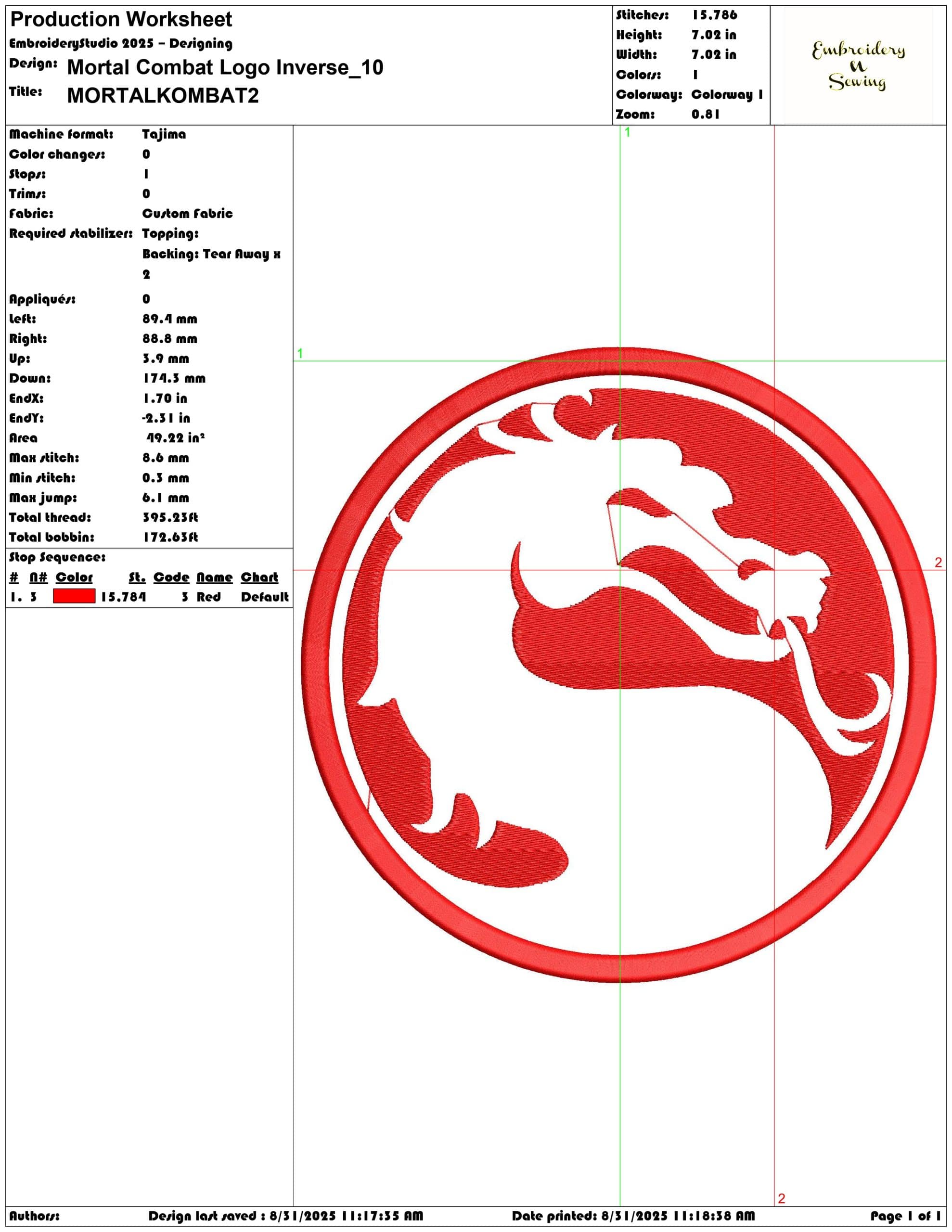 Mortal Combat Logo Inverse-Elegant embroidery design file - instant download — view 3
