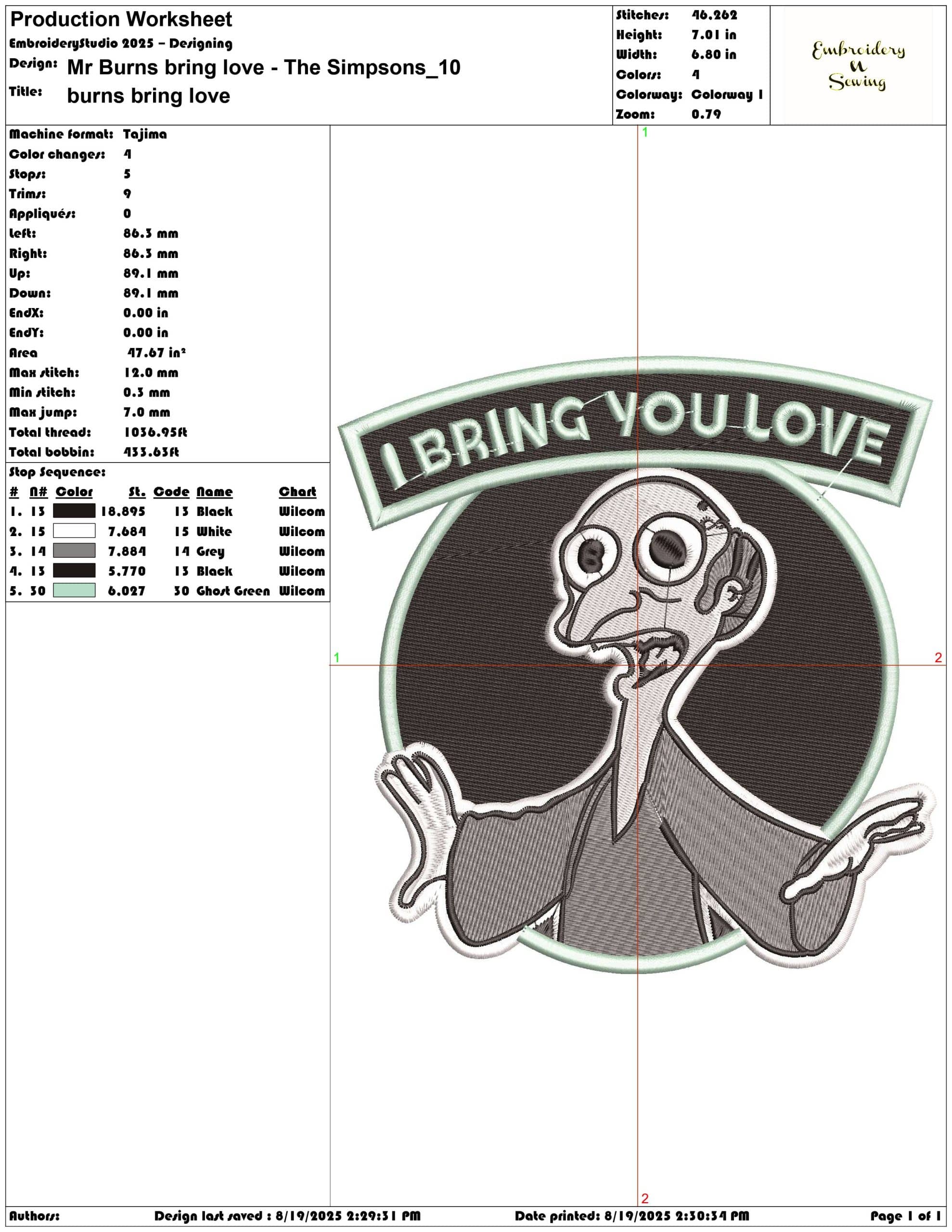 Mr Burns bring love - The Simpsons-Elegant embroidery design file - instant download — view 3