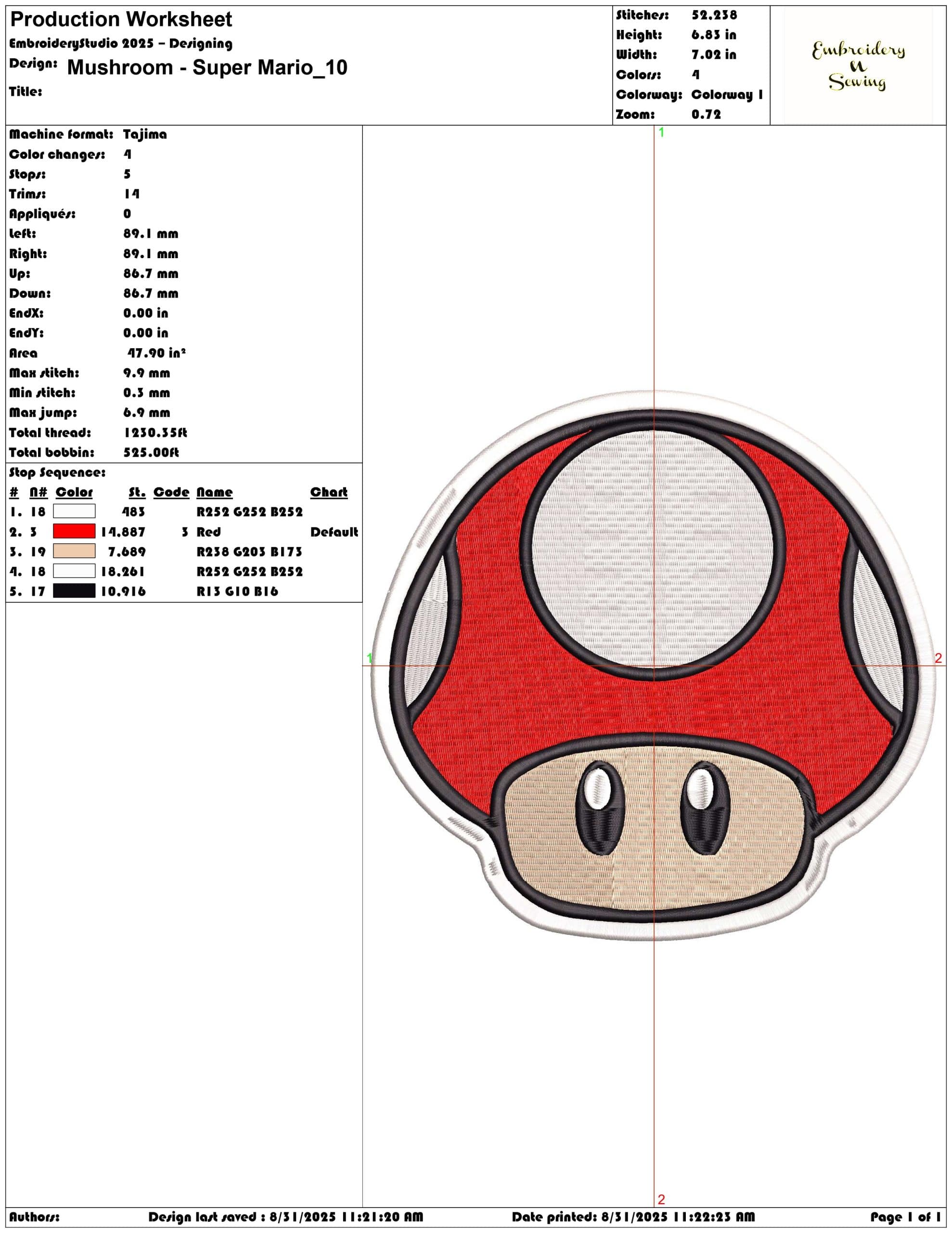 Mushroom - Super Mario-Elegant embroidery design file - instant download — view 3