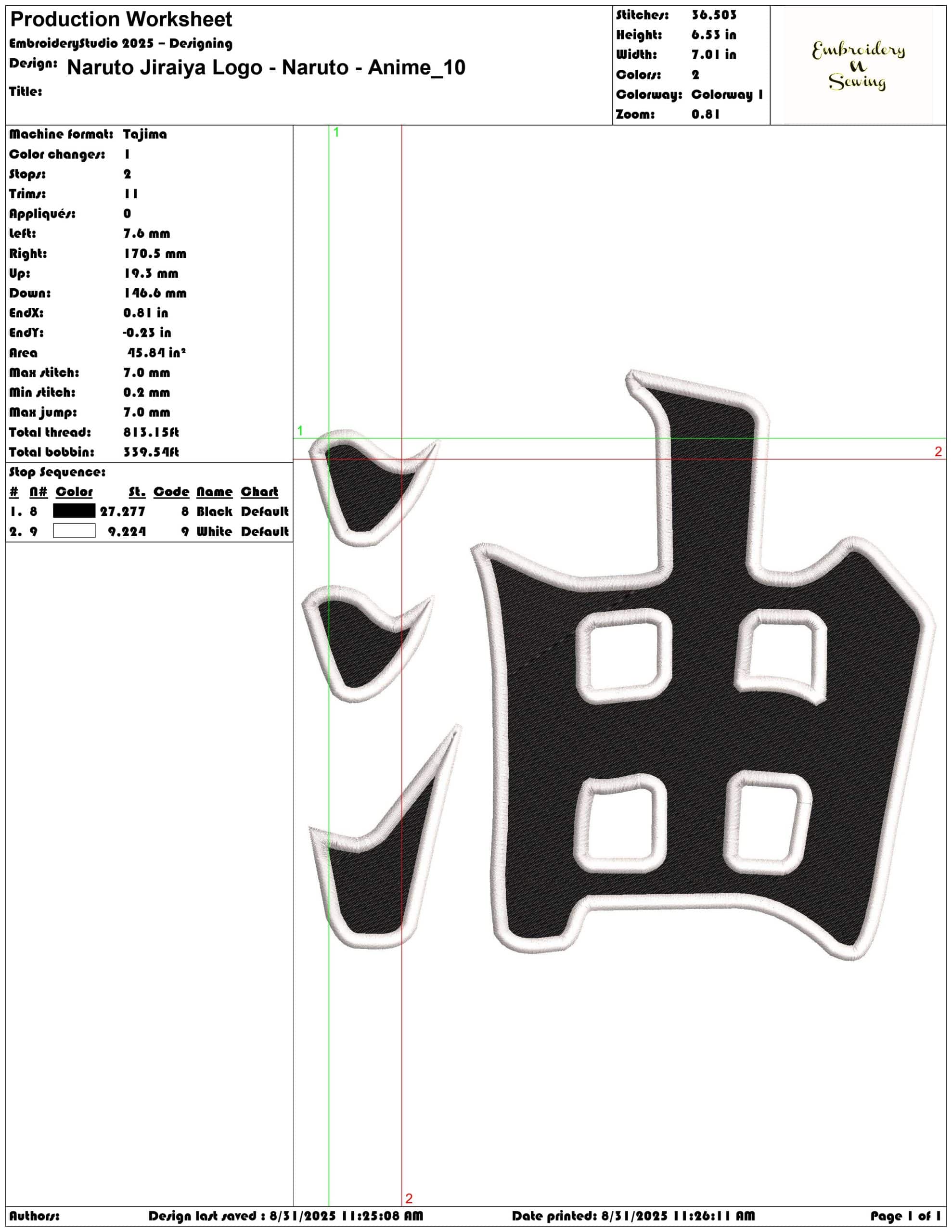 Naruto Jiraiya Logo - Naruto - Anime-Elegant embroidery design file - instant download — view 3