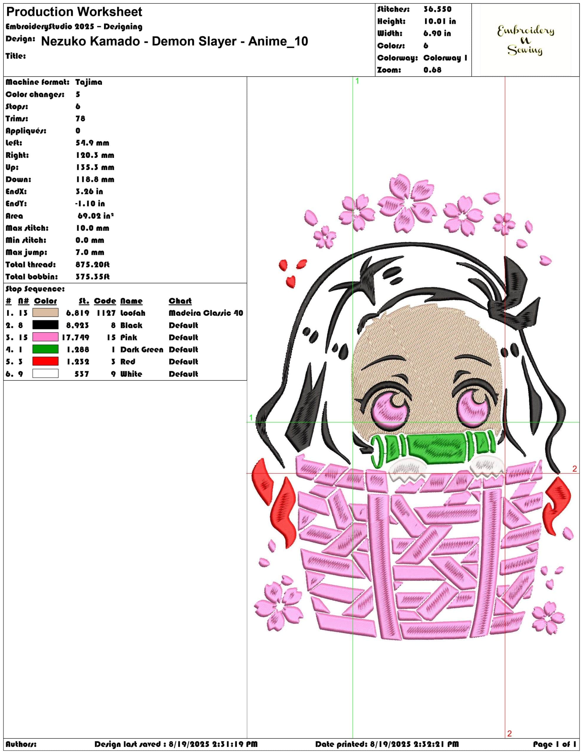 Nezuko Kamado - Demon Slayer - Anime-Elegant embroidery design file - instant download — view 3