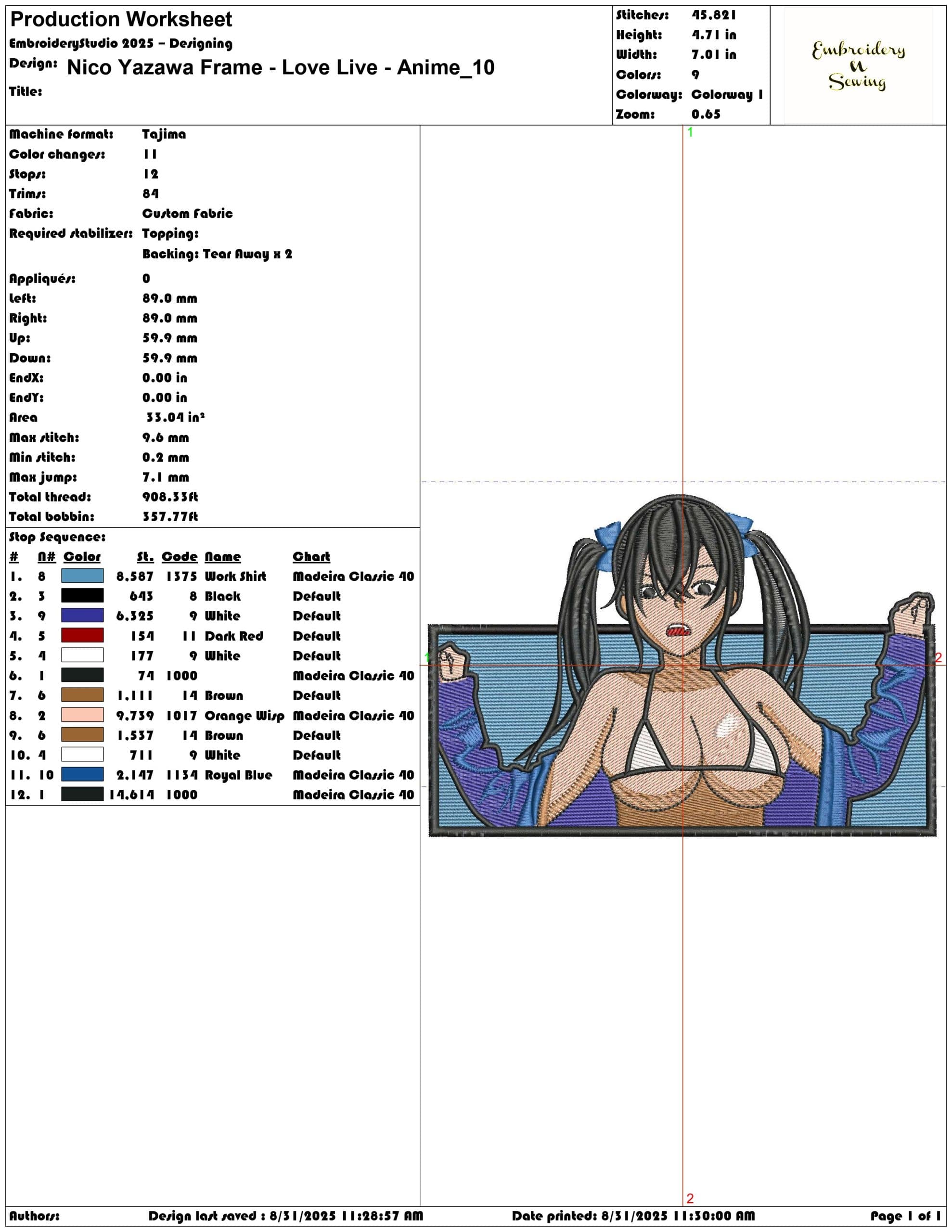 Nico Yazawa Frame - Love Live - Anime-Elegant embroidery design file - instant download — view 3