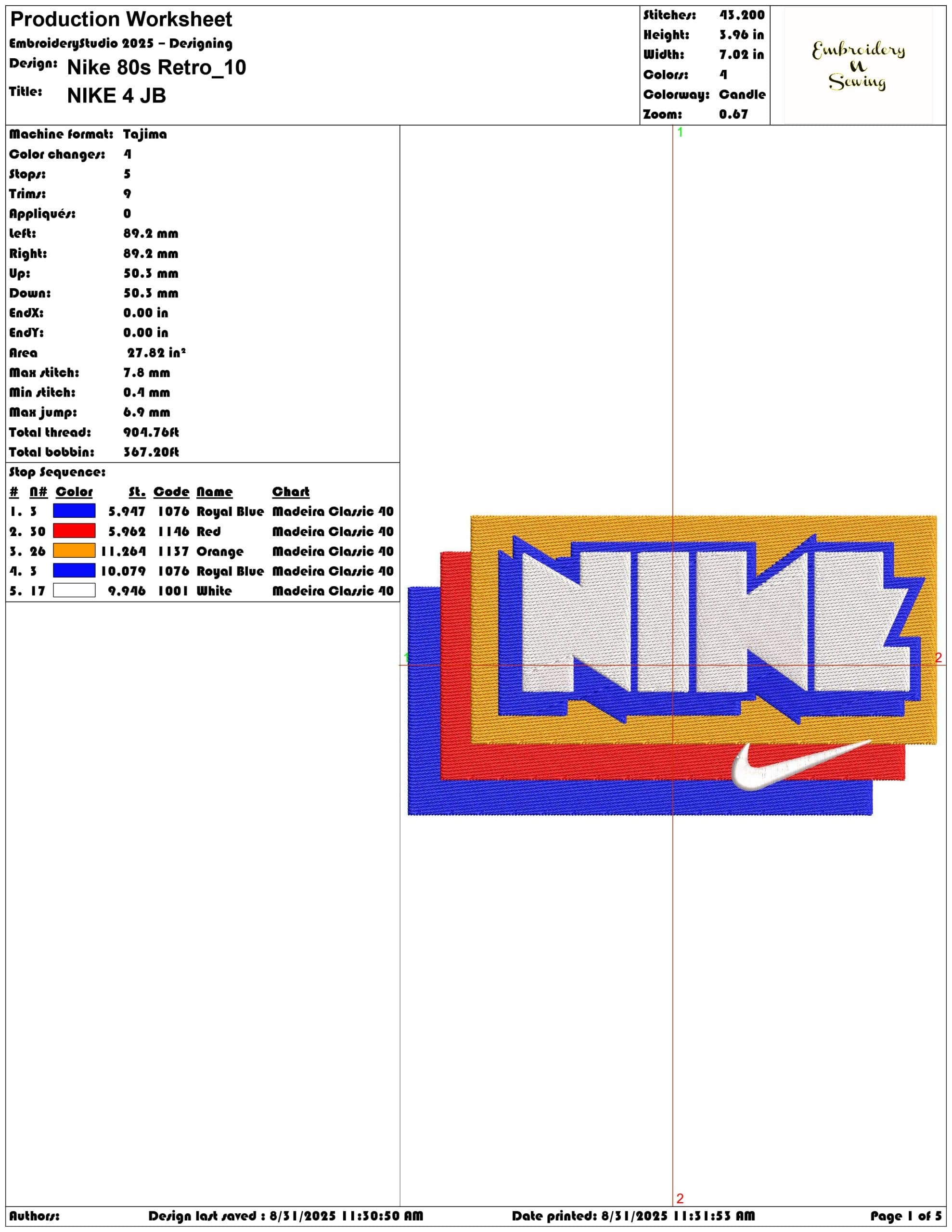 Nike 80s Retro-Elegant embroidery design file - instant download — view 3