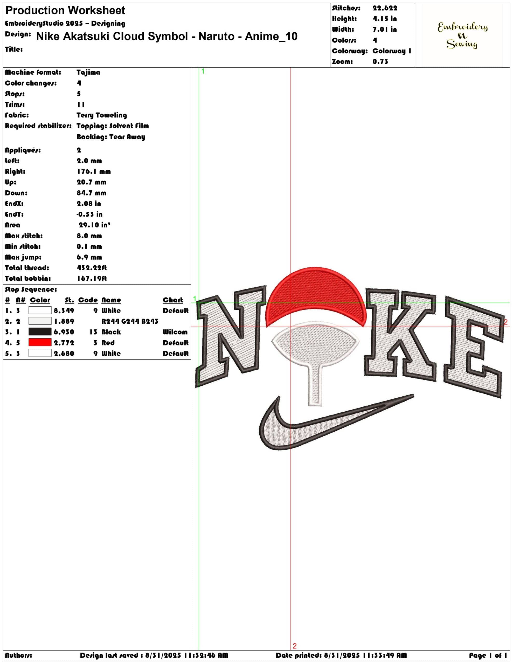 Nike Akatsuki Cloud Symbol - Naruto - Anime-Elegant embroidery design file - instant download — view 3
