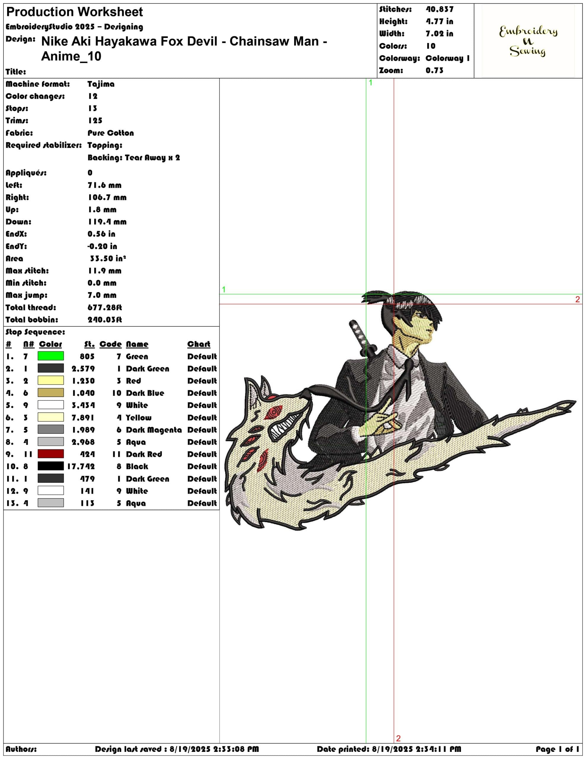 Nike Aki Hayakawa Fox Devil - Chainsaw Man - Anime-Elegant embroidery design file - instant download — view 3