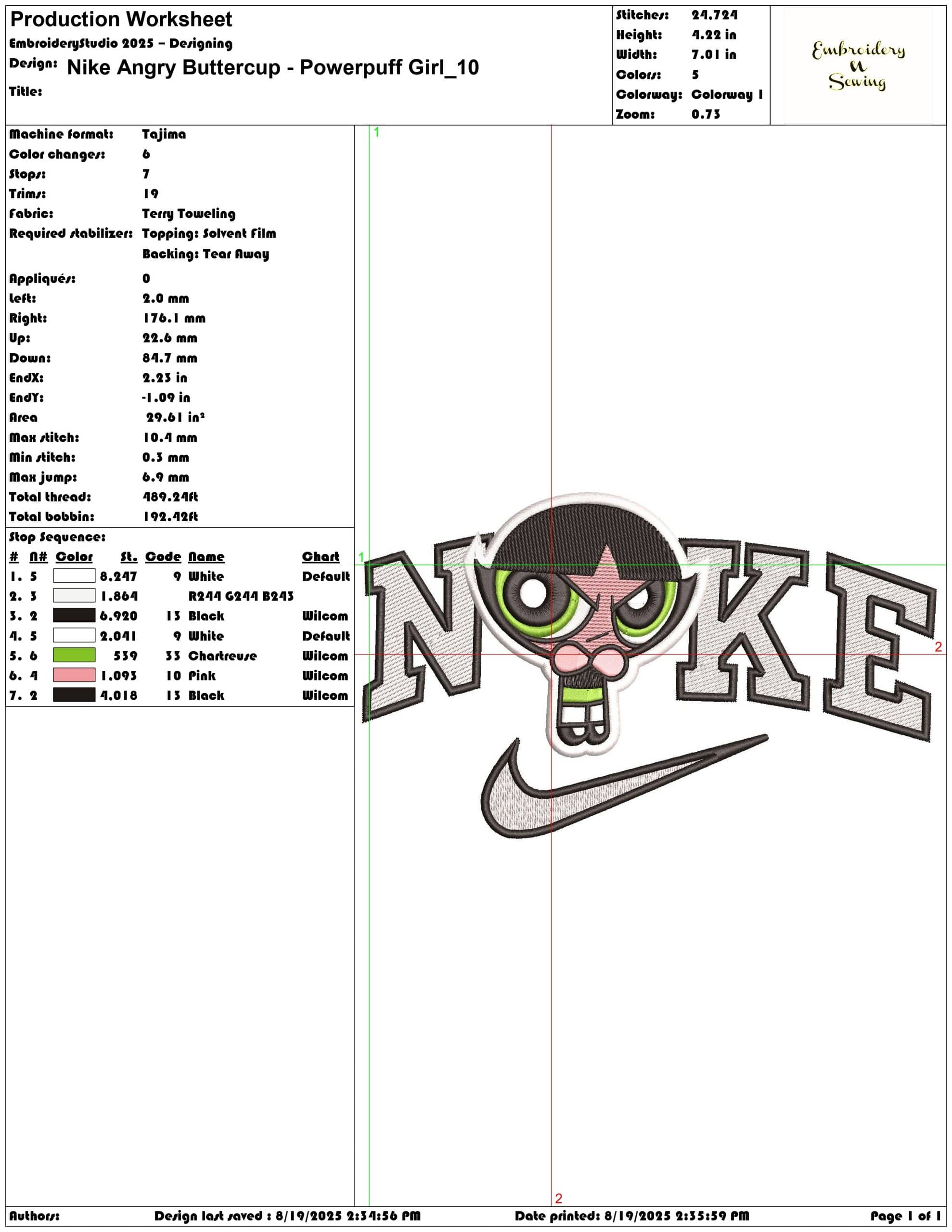 Nike Angry Buttercup - Powerpuff Girl-Elegant embroidery design file - instant download — view 3