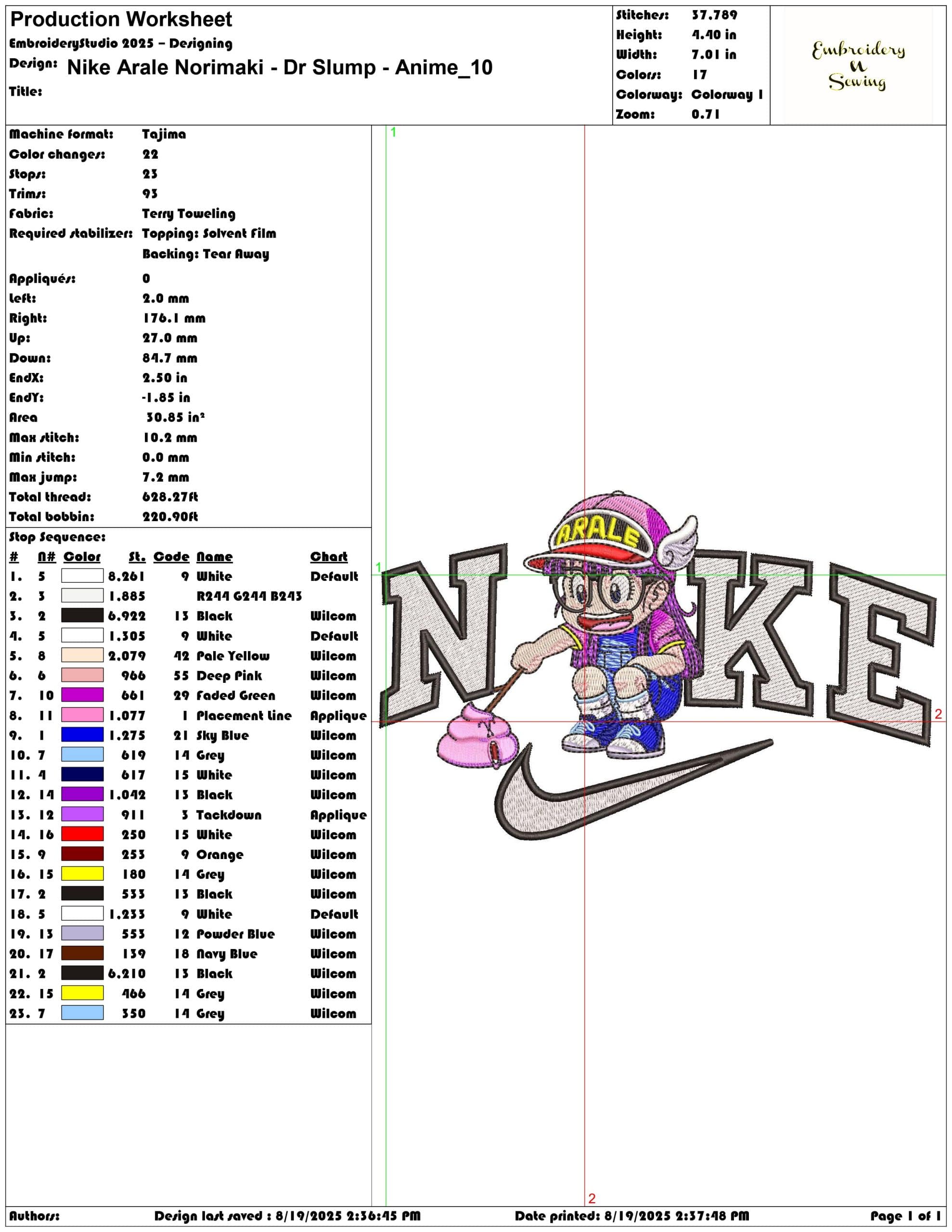 Nike Arale Norimaki - Dr Slump - Anime-Elegant embroidery design file - instant download — view 3