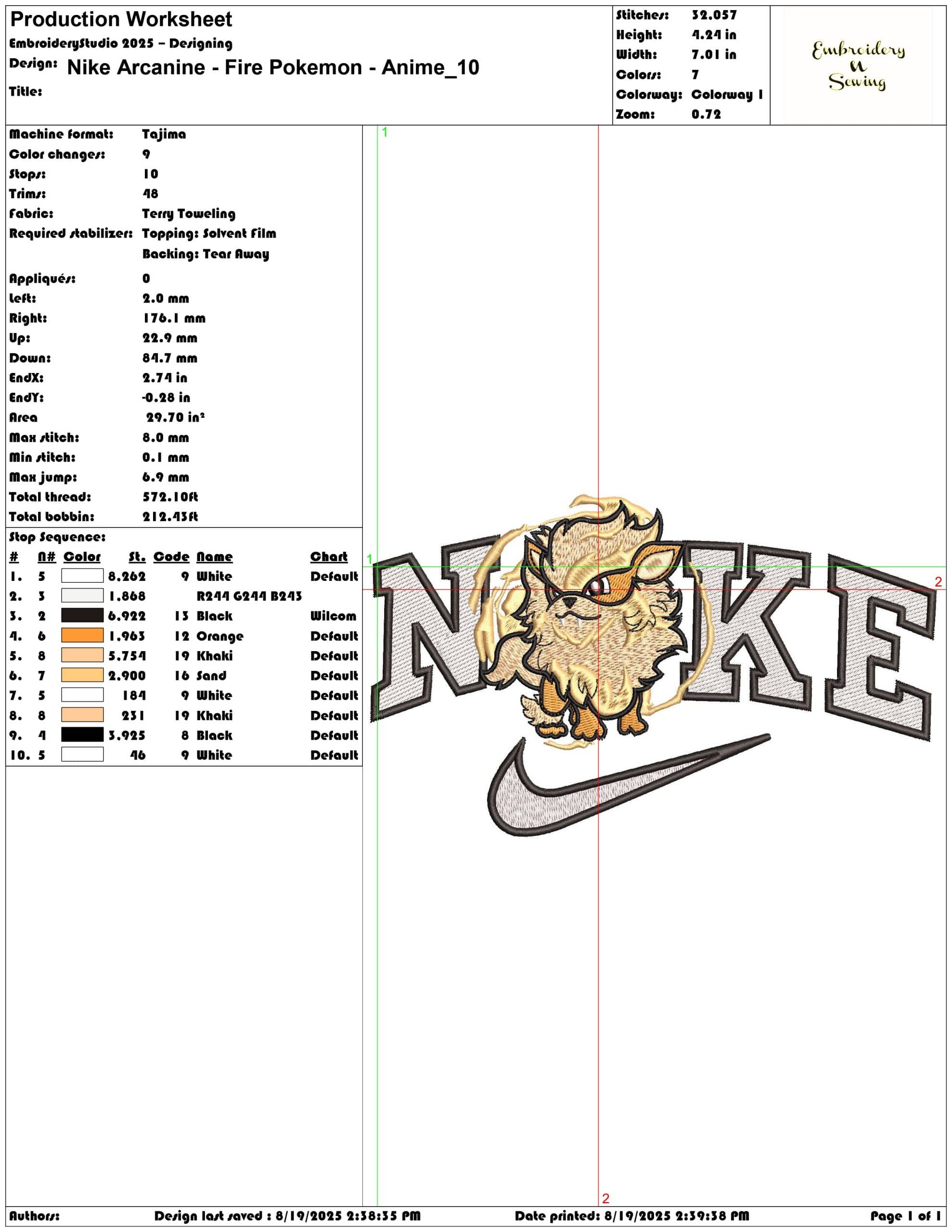 Nike Arcanine - Fire Pokemon - Anime-Elegant embroidery design file - instant download — view 3